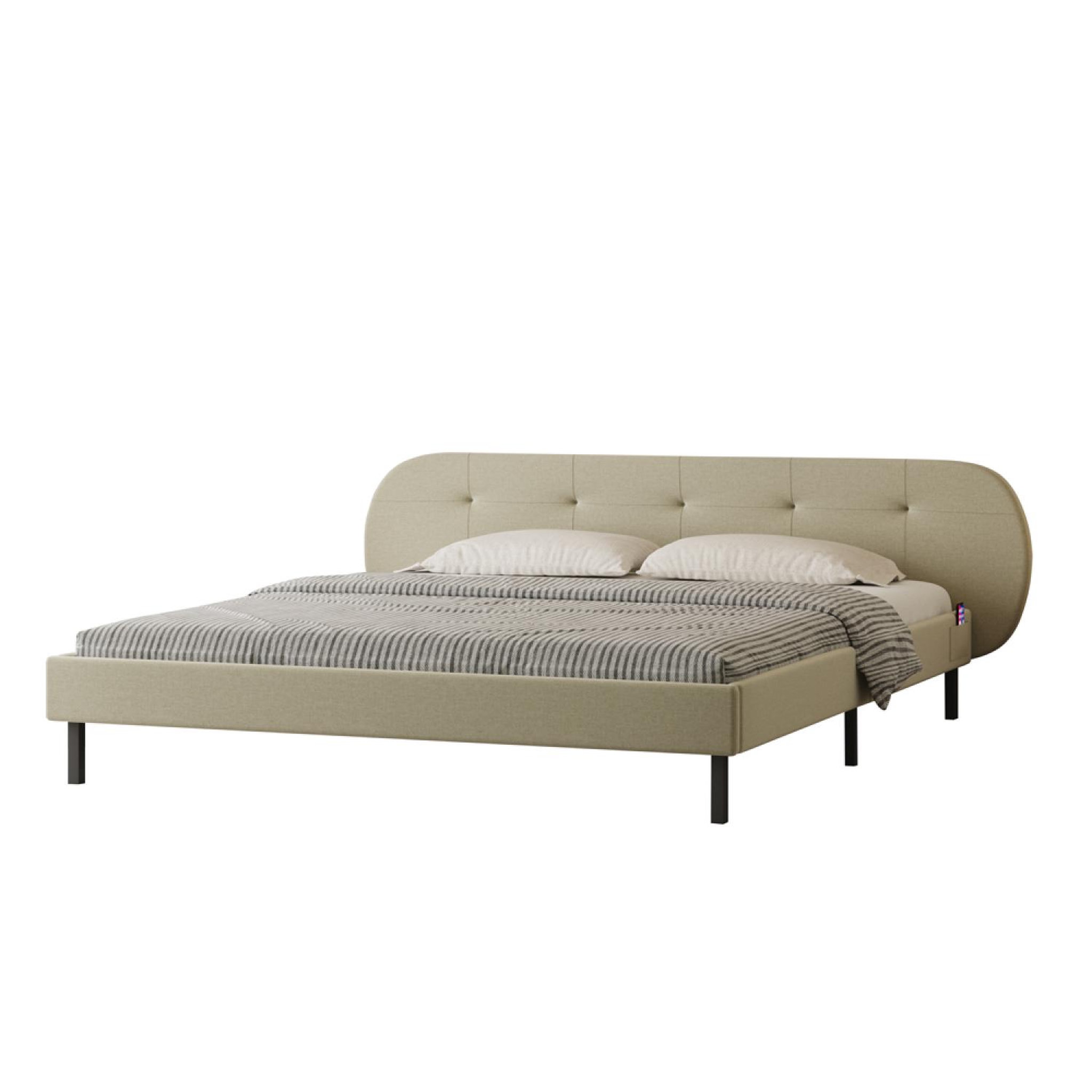 Voir la diapositive 5 : CONCEPT USINE Lit capitonné 140x190cm beige avec tête de lit et sommier tulsa