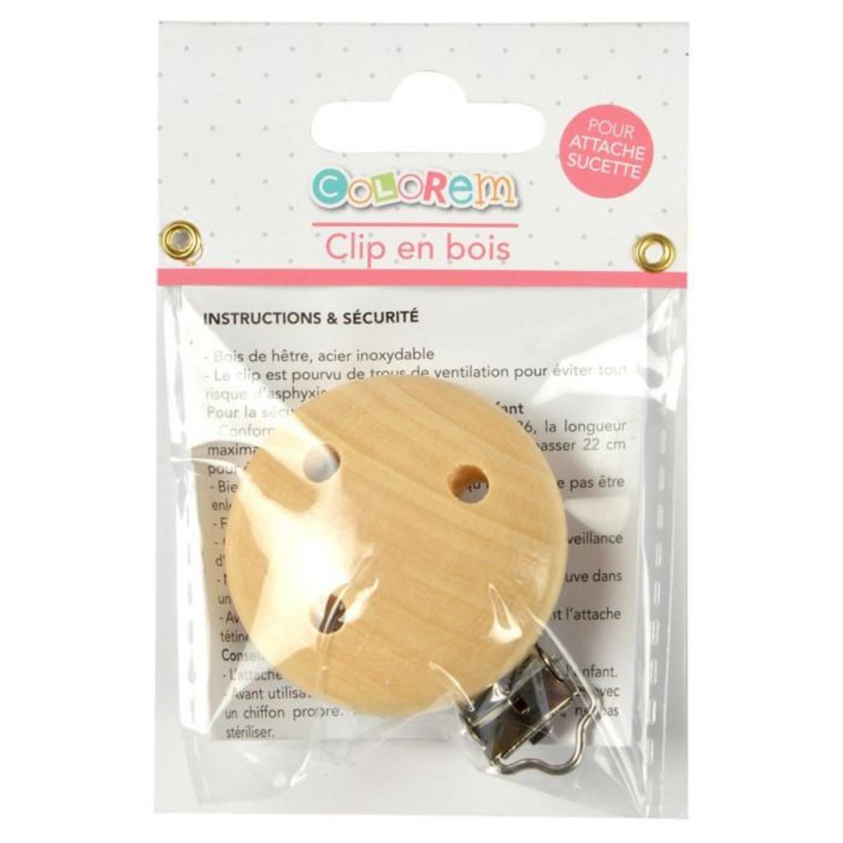 Paris Prix Clip en Bois pour Attache Sucette  Rond  4cm Beige