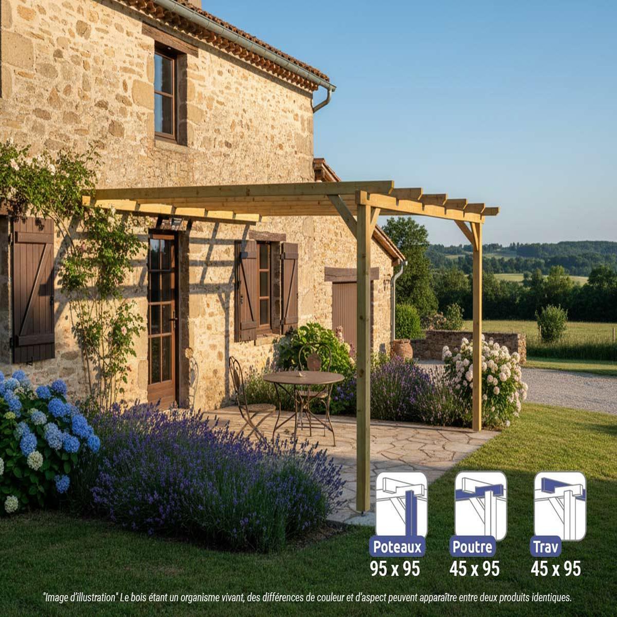 JARDIDECO Pergola adossée en bois massif orléans 420 x 420 cm - maderland
