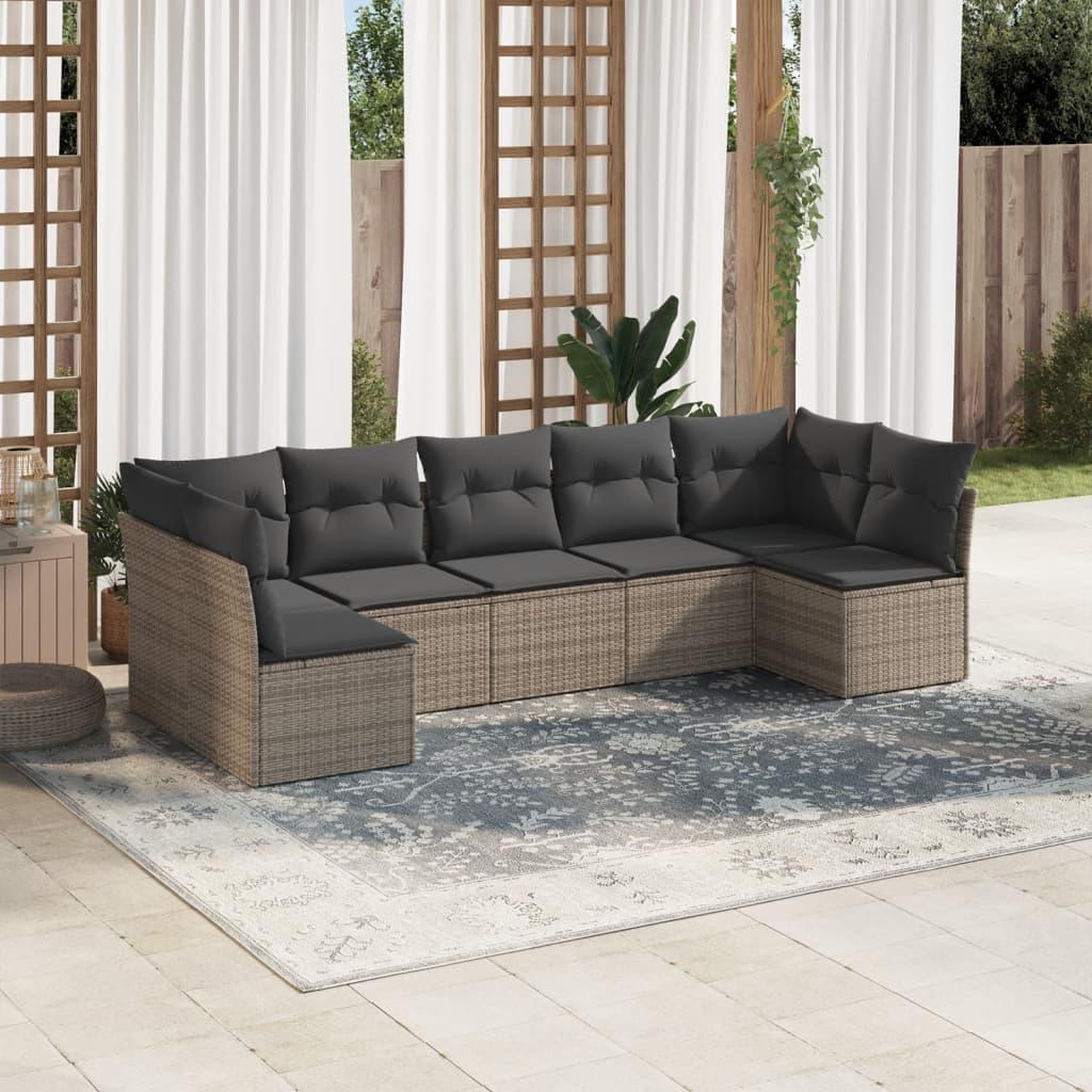 VIDAXL Salon de jardin avec coussins 7 pcs gris resine tressee