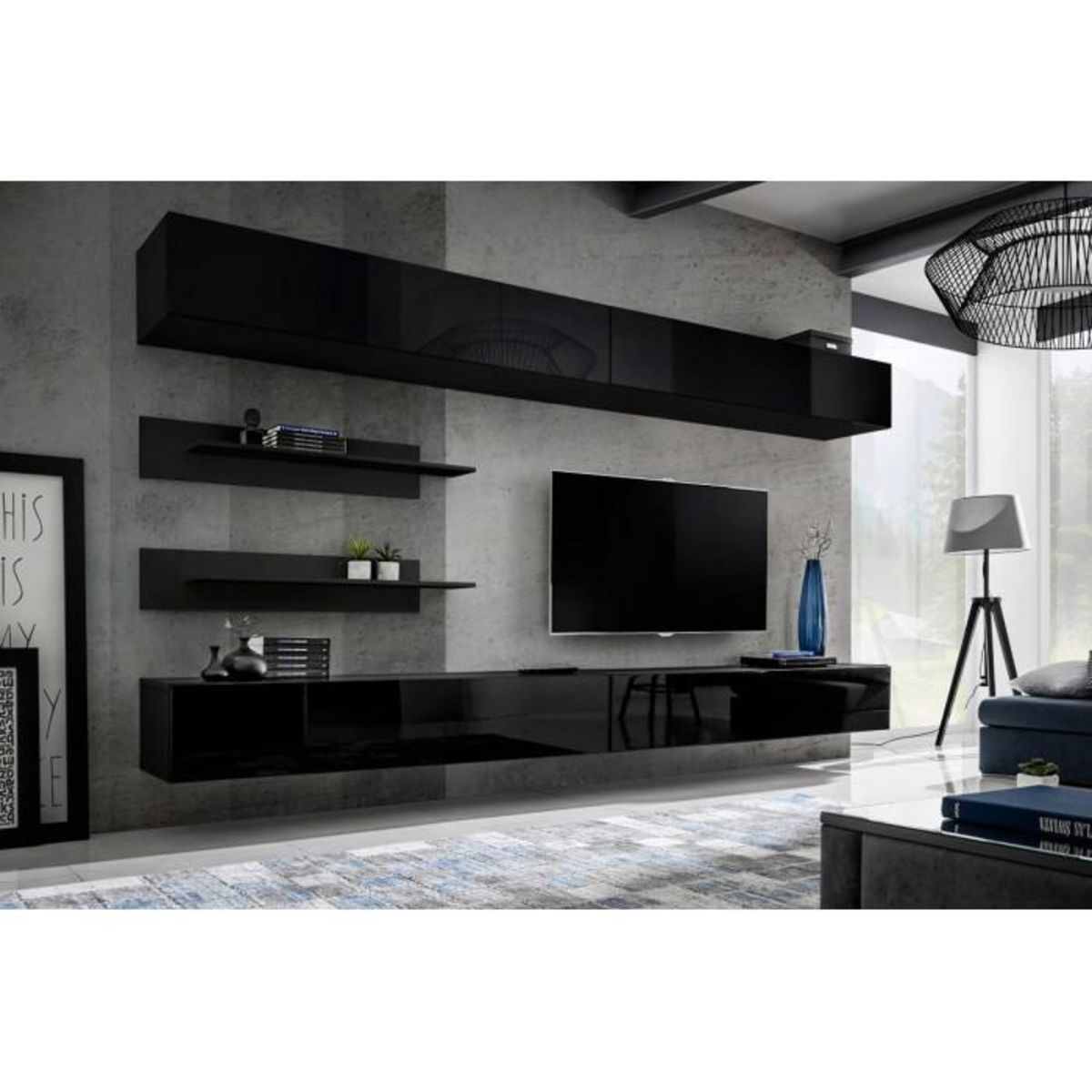 Paris Prix Meuble TV Mural Design  Fly VI  320cm Noir