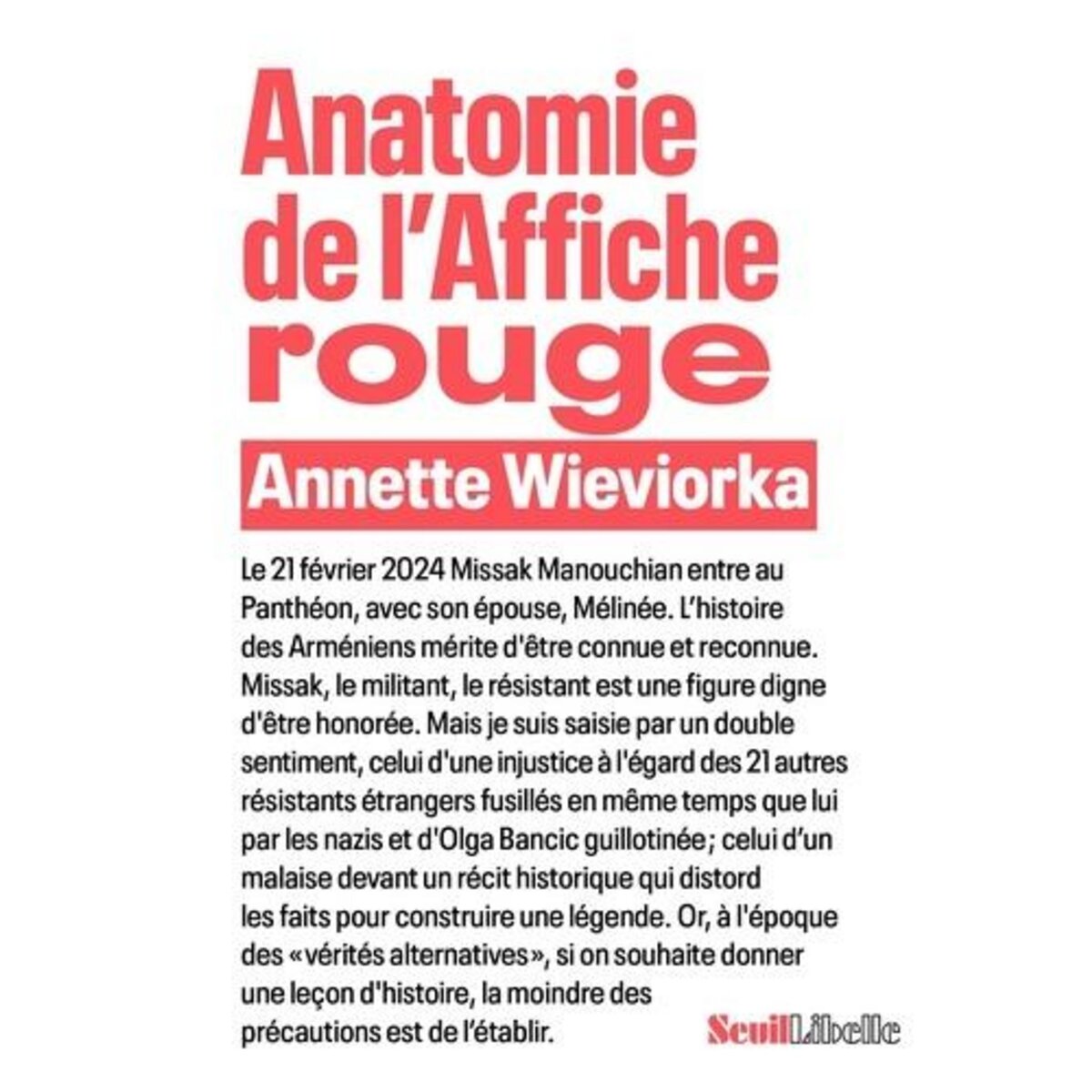 ANATOMIE DE L'AFFICHE ROUGE, Wieviorka Annette