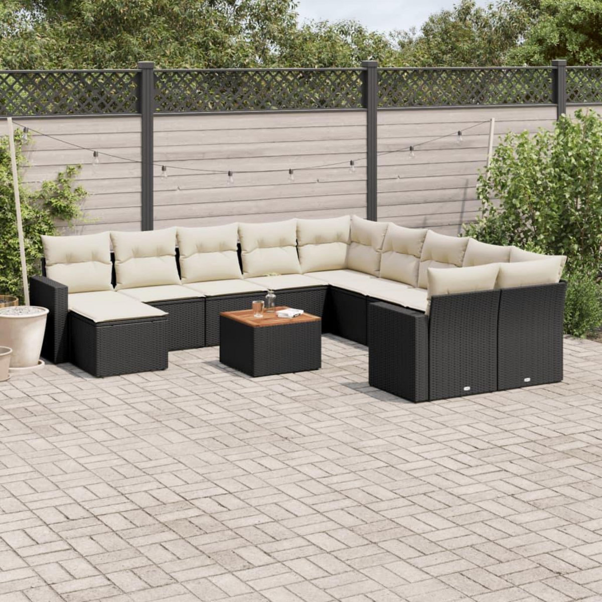 VIDAXL Salon de jardin 12 pcs avec coussins noir resine tressee