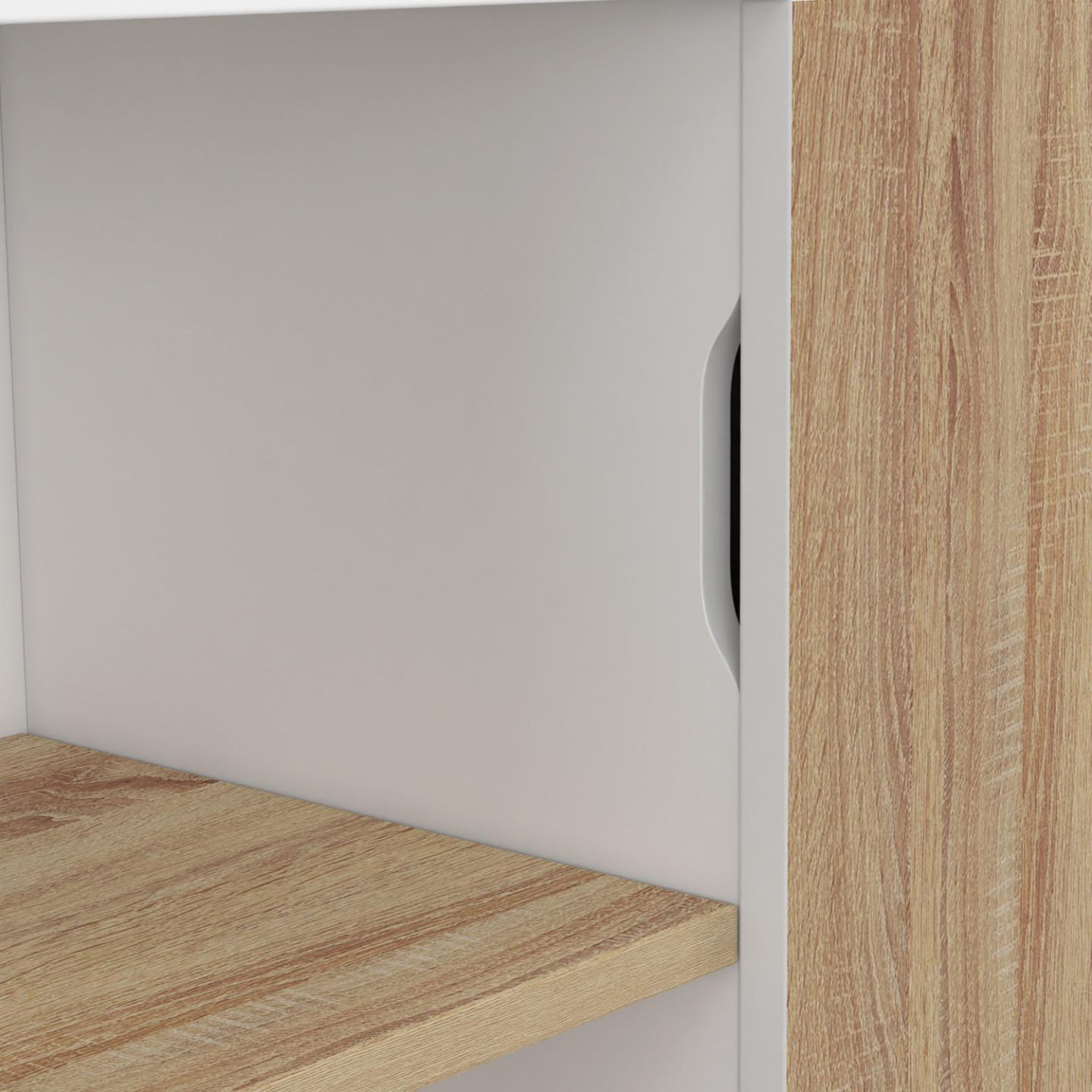 Voir la diapositive 6 : ID MARKET Buffet d'appoint 70 cm easy montage facile sans outils 3 étagères et 1 porte coulissante réversible blanc et bois