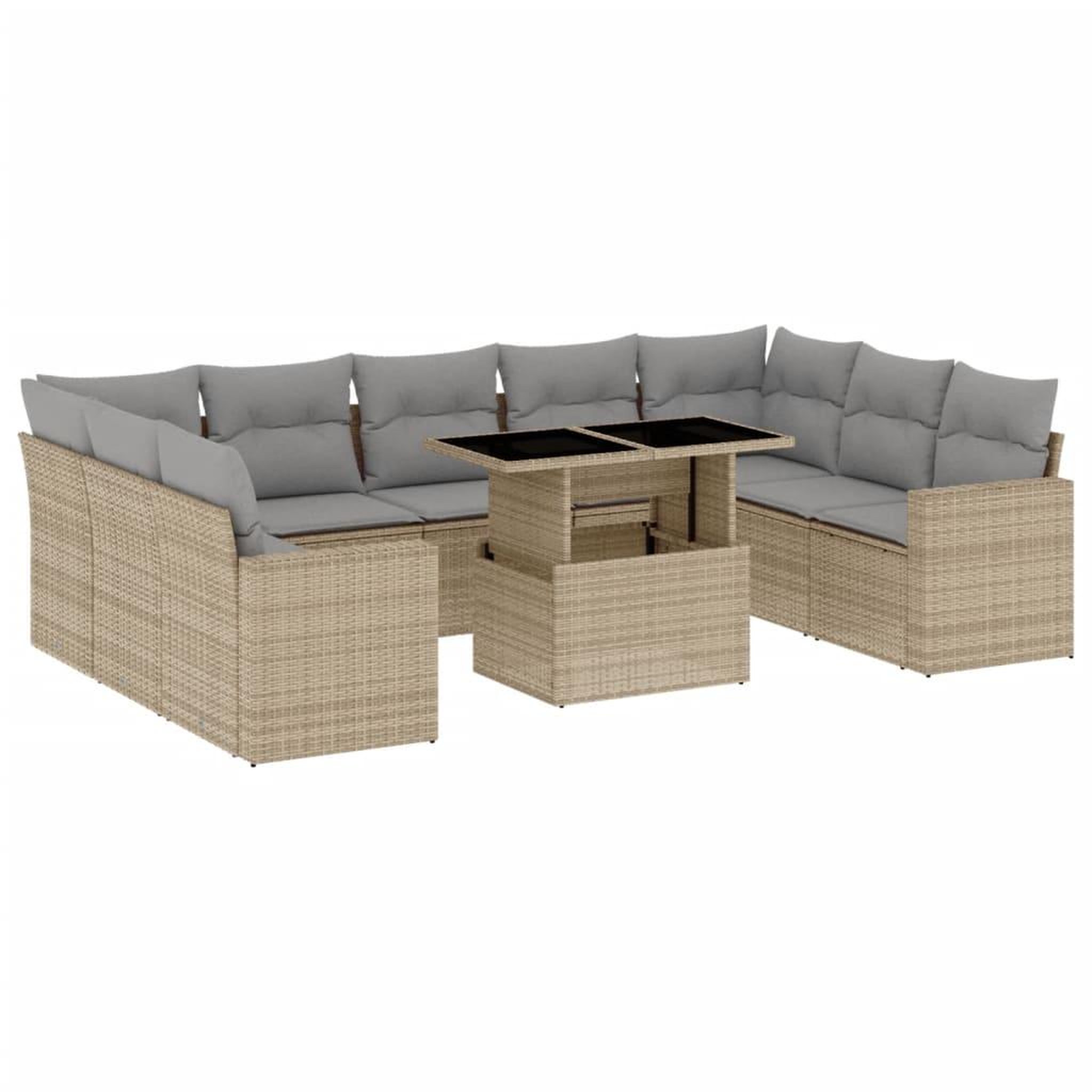 Voir la diapositive 2 : VIDAXL Salon de jardin avec coussins 10 pcs beige resine tressee