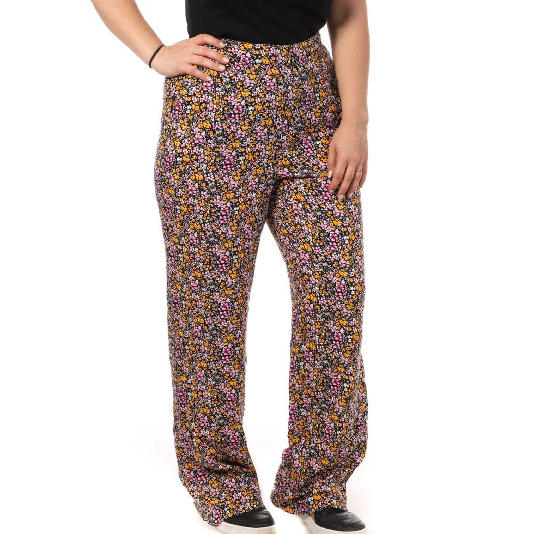 Vero Moda Pantalon Noir/Rose/Orange à Motifs Femme Vero Moda Curve Easy Hw Wide. Coloris disponibles : Noir