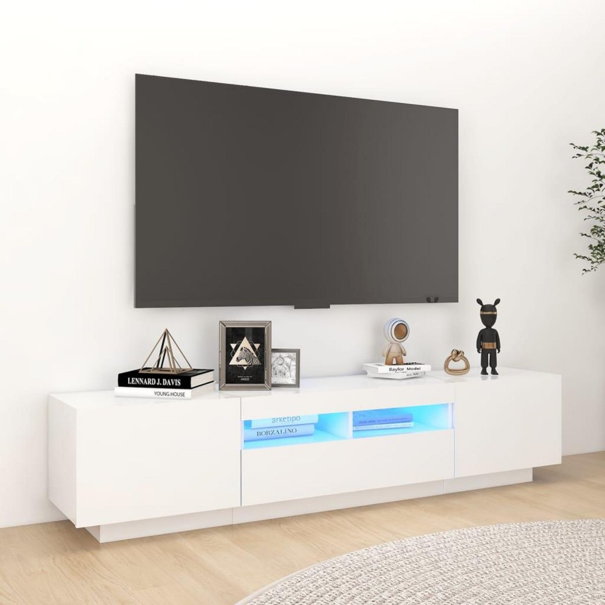 VIDAXL Meuble TV avec lumieres LED Blanc brillant 180x35x40 cm