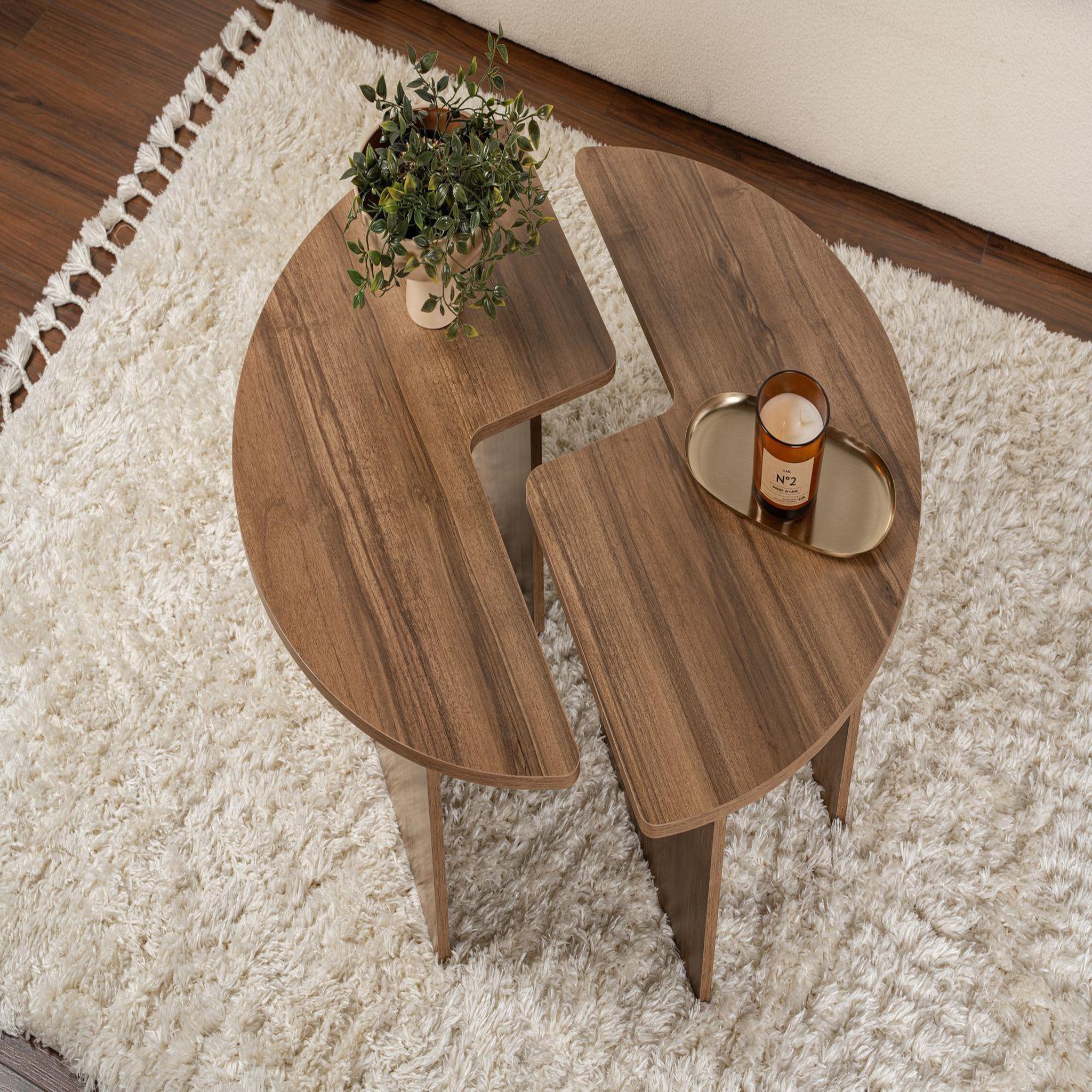 Voir la diapositive 4 : Habitat et Jardin Table basse en bois  moira  -  90 x 90 x 41 cm - noyer