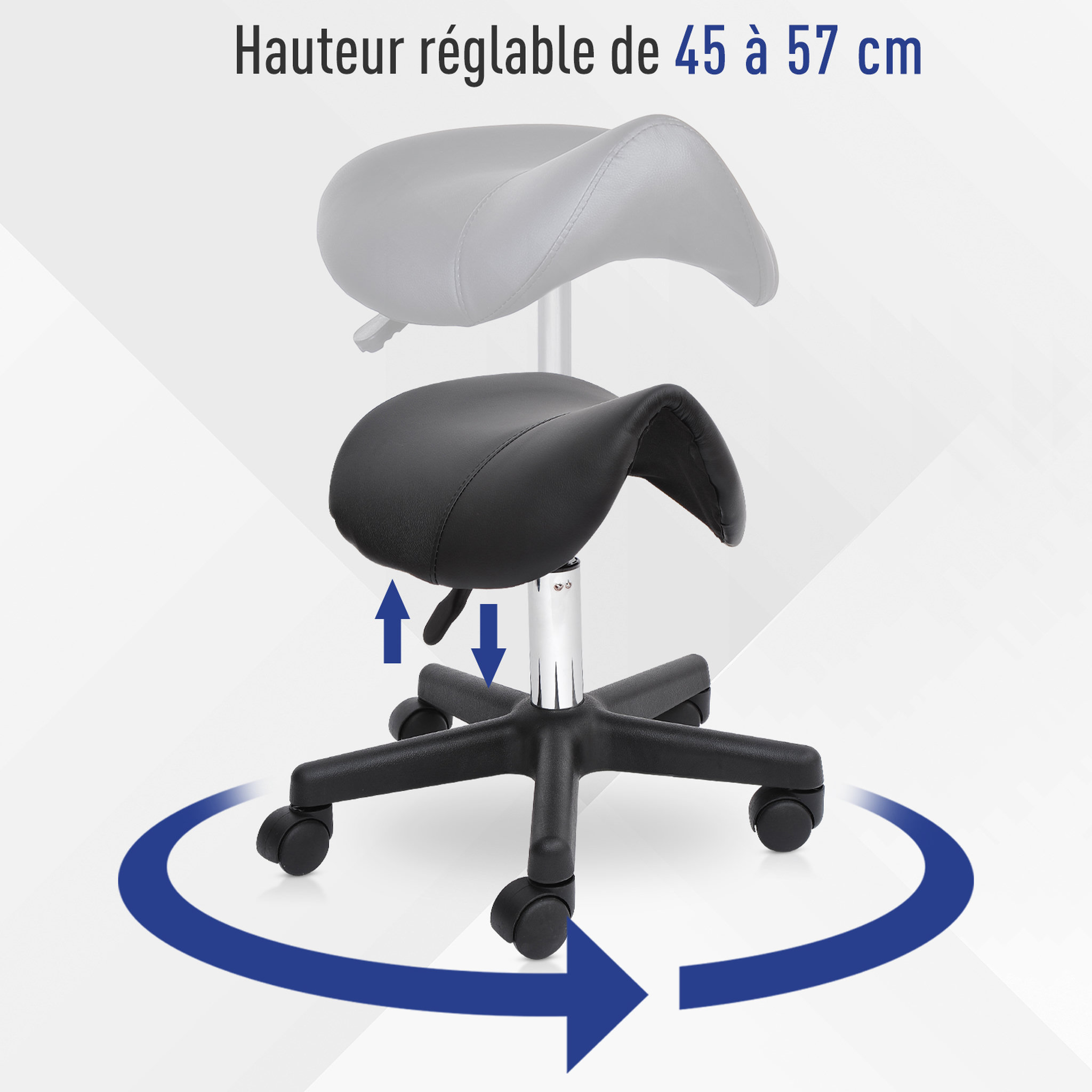 Voir la diapositive 5 : HOMCOM HOMCOM Tabouret de massage tabouret selle ergonomique pivotant 360° hauteur réglable revêtement synthétique noir