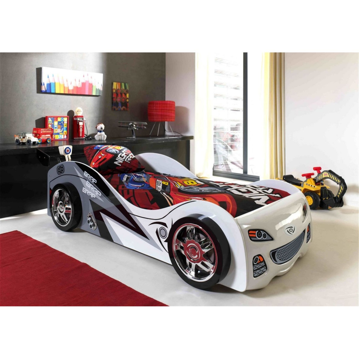 Lit enfant en forme de voiture et sommier 90x200 SPEED