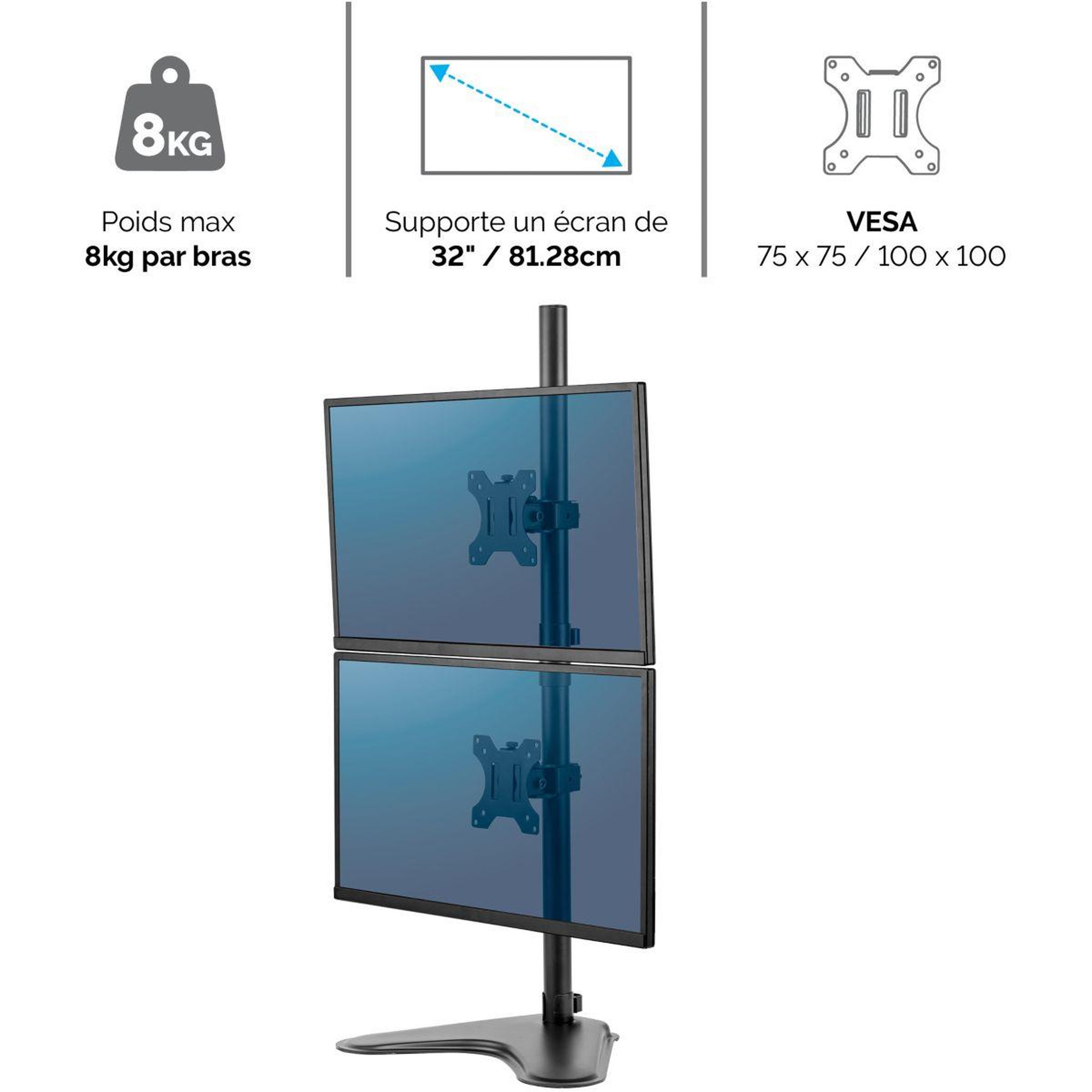 Fellowes Support écran PC Support Double Vertical sur pied