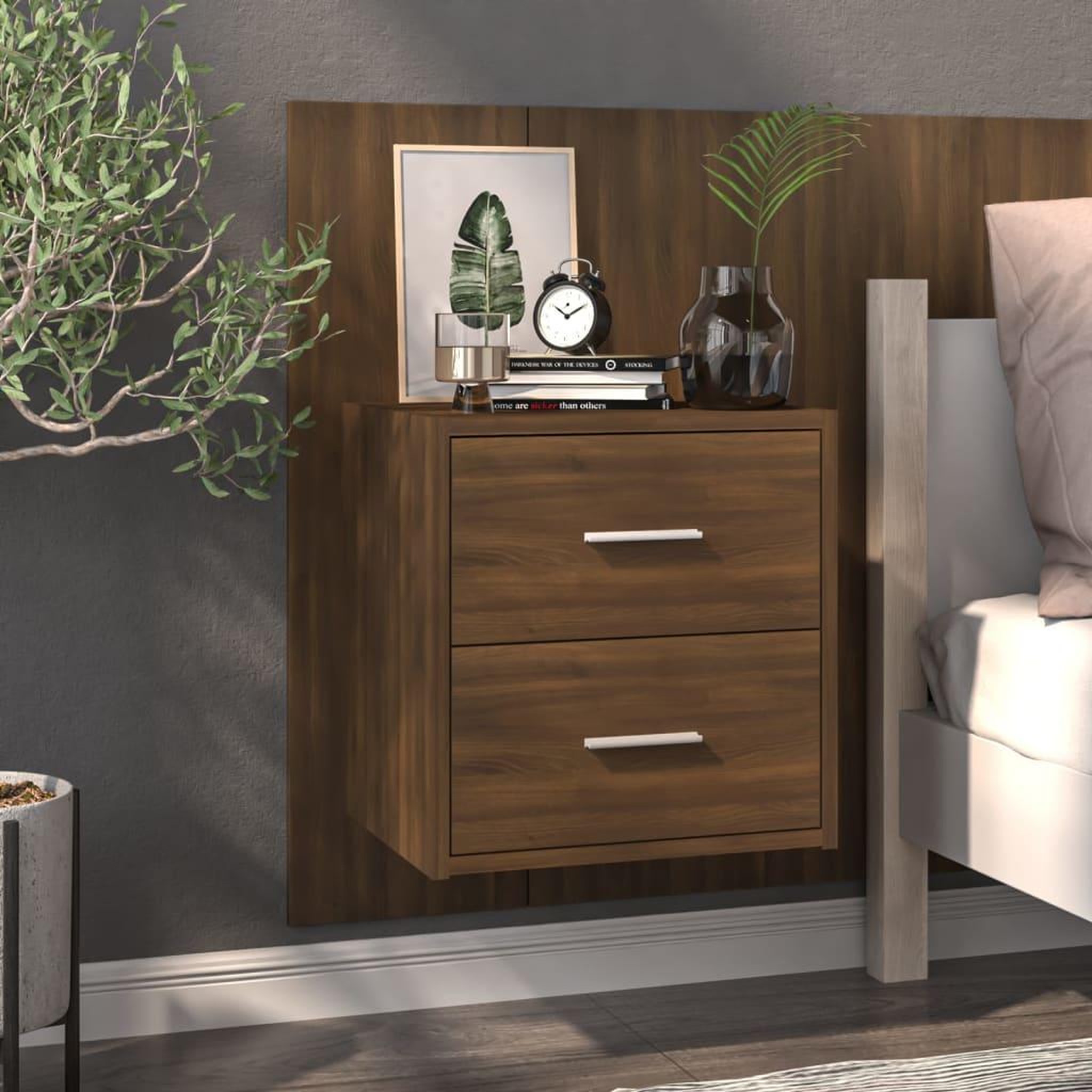 VIDAXL Table de chevet murale Chene marron