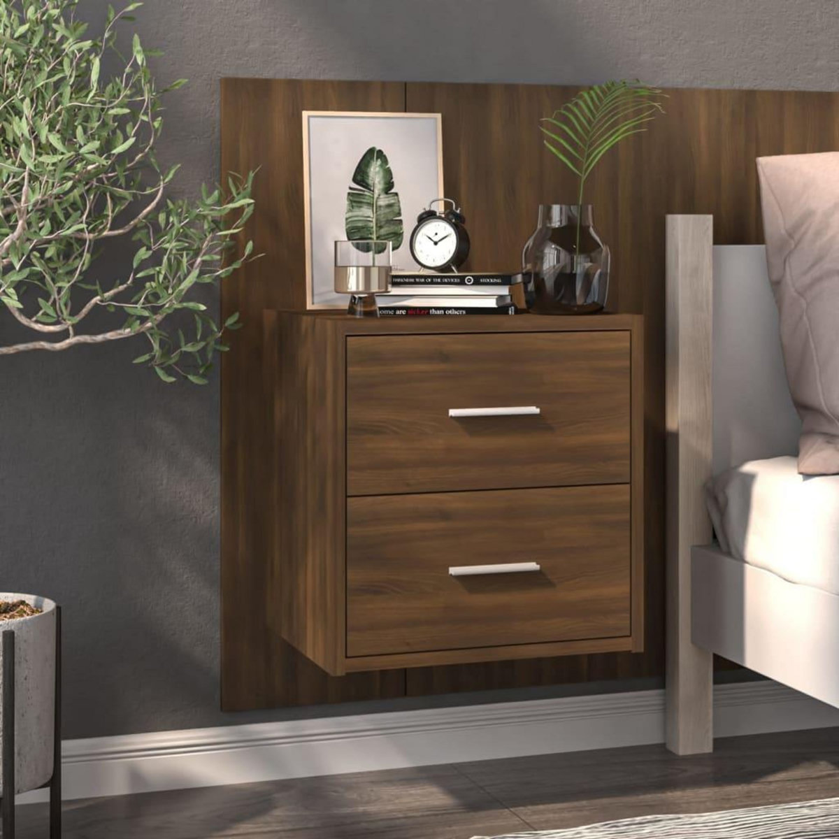 VIDAXL Table de chevet murale Chene marron