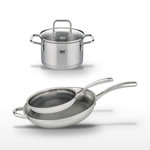 ELO Lot Poêle 28cm & Poêle 32cm en inox Elo Relief Evolution avec Faitout 20cm