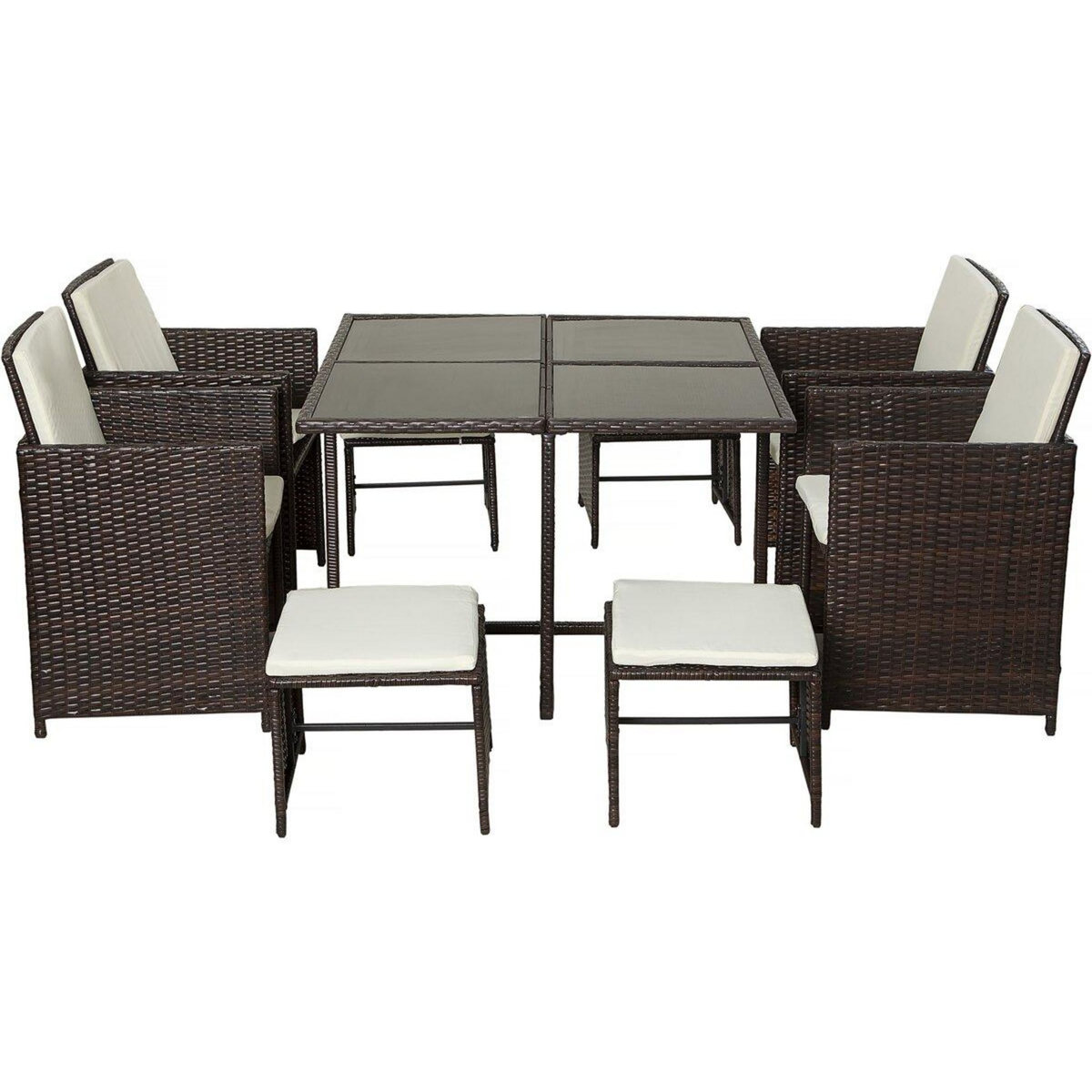 Habitat et Jardin Salon de jardin repas en résine tressée  6 places  Nunez  - Marron