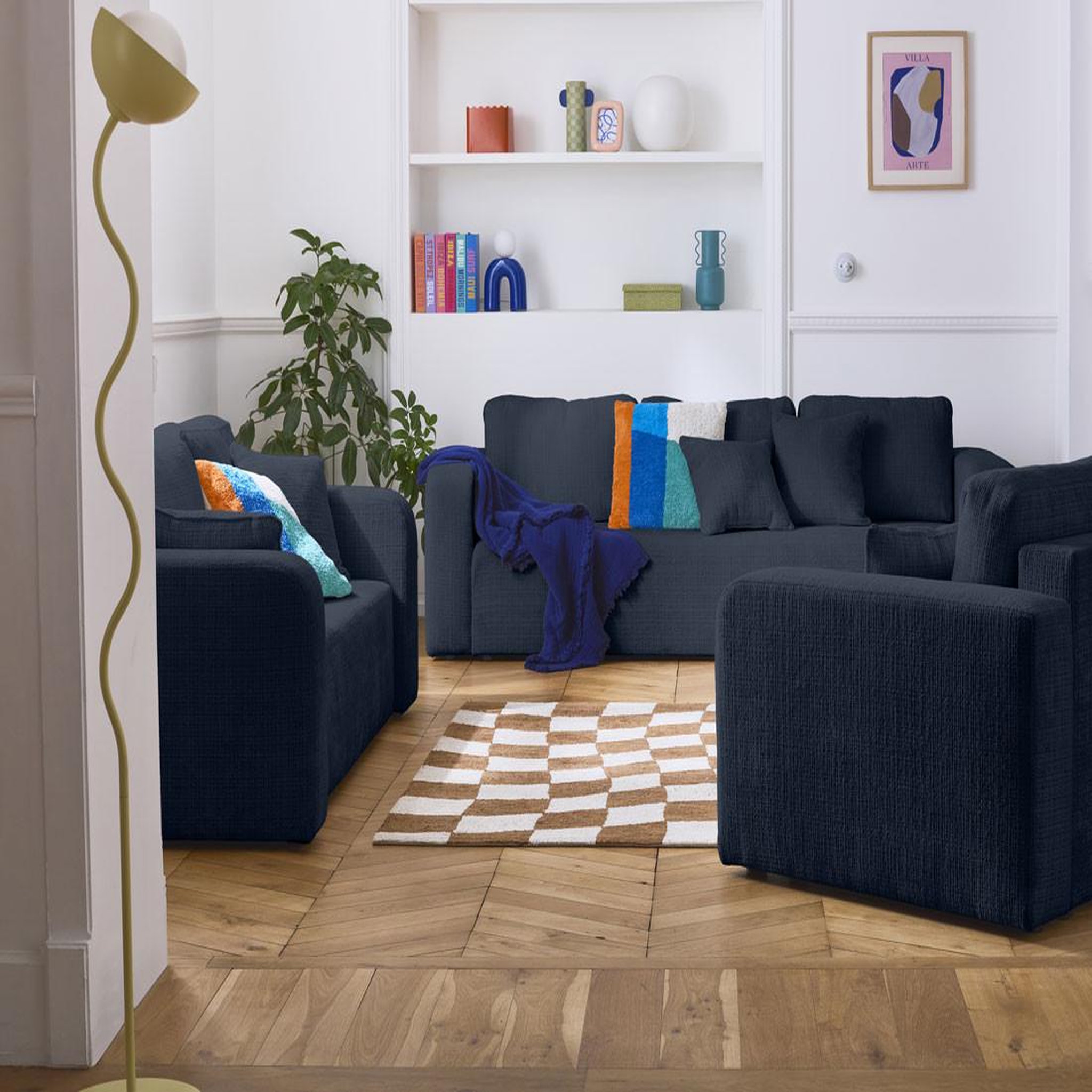 Voir la diapositive 4 : BEST MOBILIER Miro - canapé droit 3 places - convertible avec coffre - en velours texturé