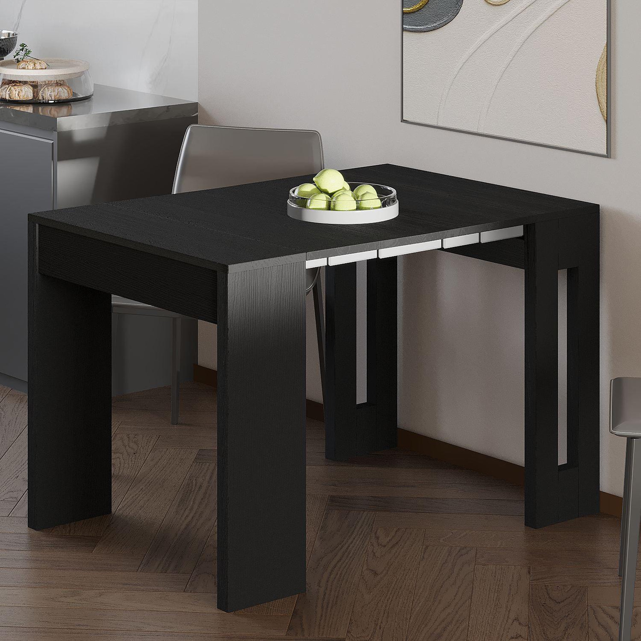 Voir la diapositive 2 : Habitat et Jardin Table repas extensible en bois  nivo  - 80 x 44 x 76 cm - noir