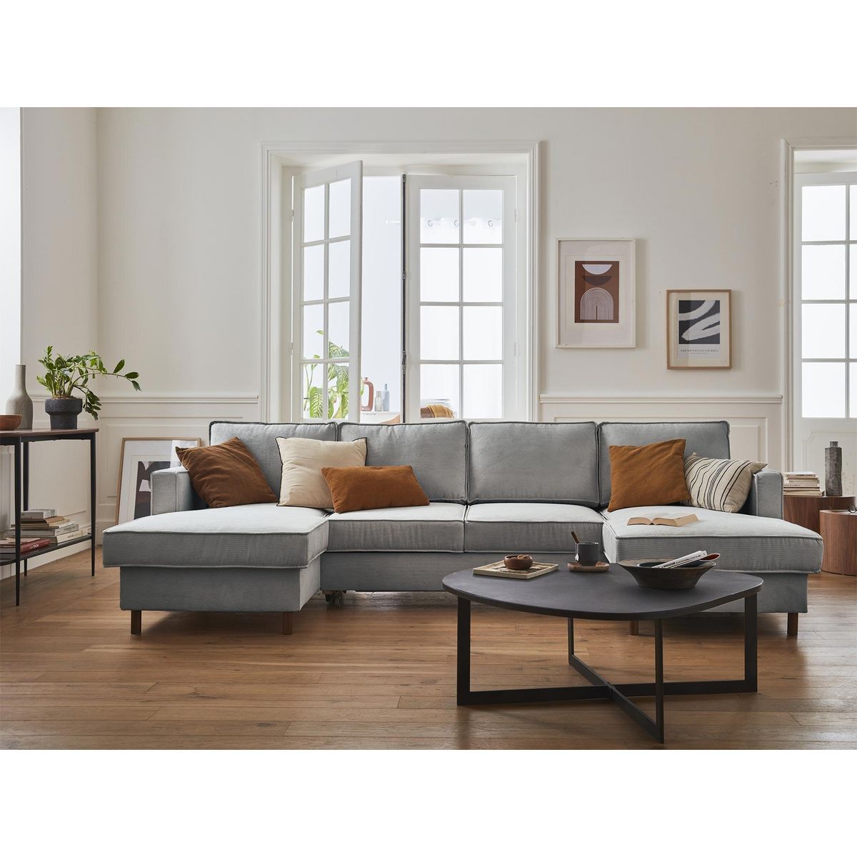 LISA DESIGN Jake - canapé panoramique en u - 7 places - convertible avec coffre - en velours côtelé