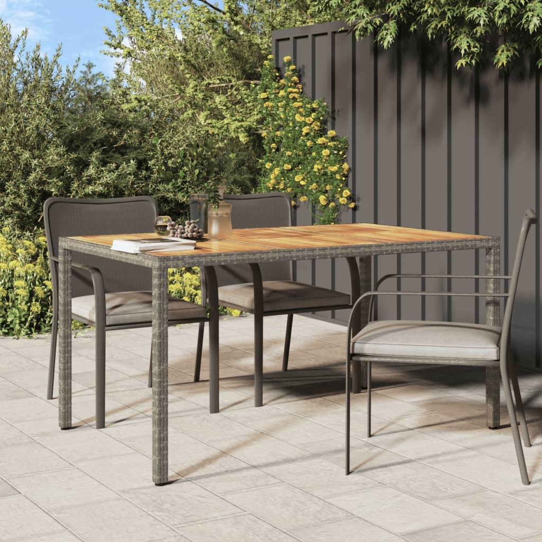 Voir la diapositive 1 : VIDAXL Table de jardin 150x90x75 cm Resine tressee bois d'acacia Gris