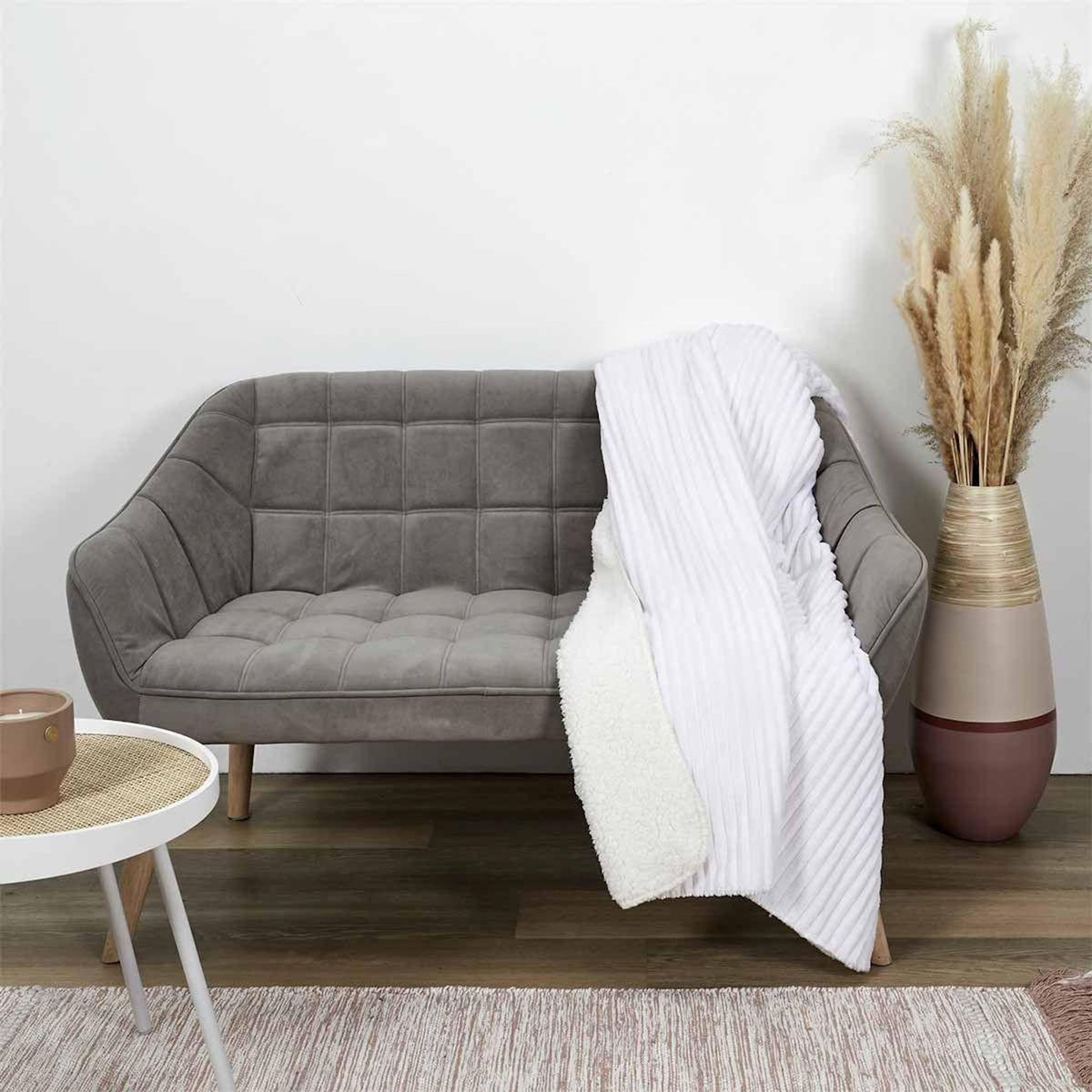 Paris Prix Plaid Flanelle Côtelé  Sherpa  180x220cm Écru