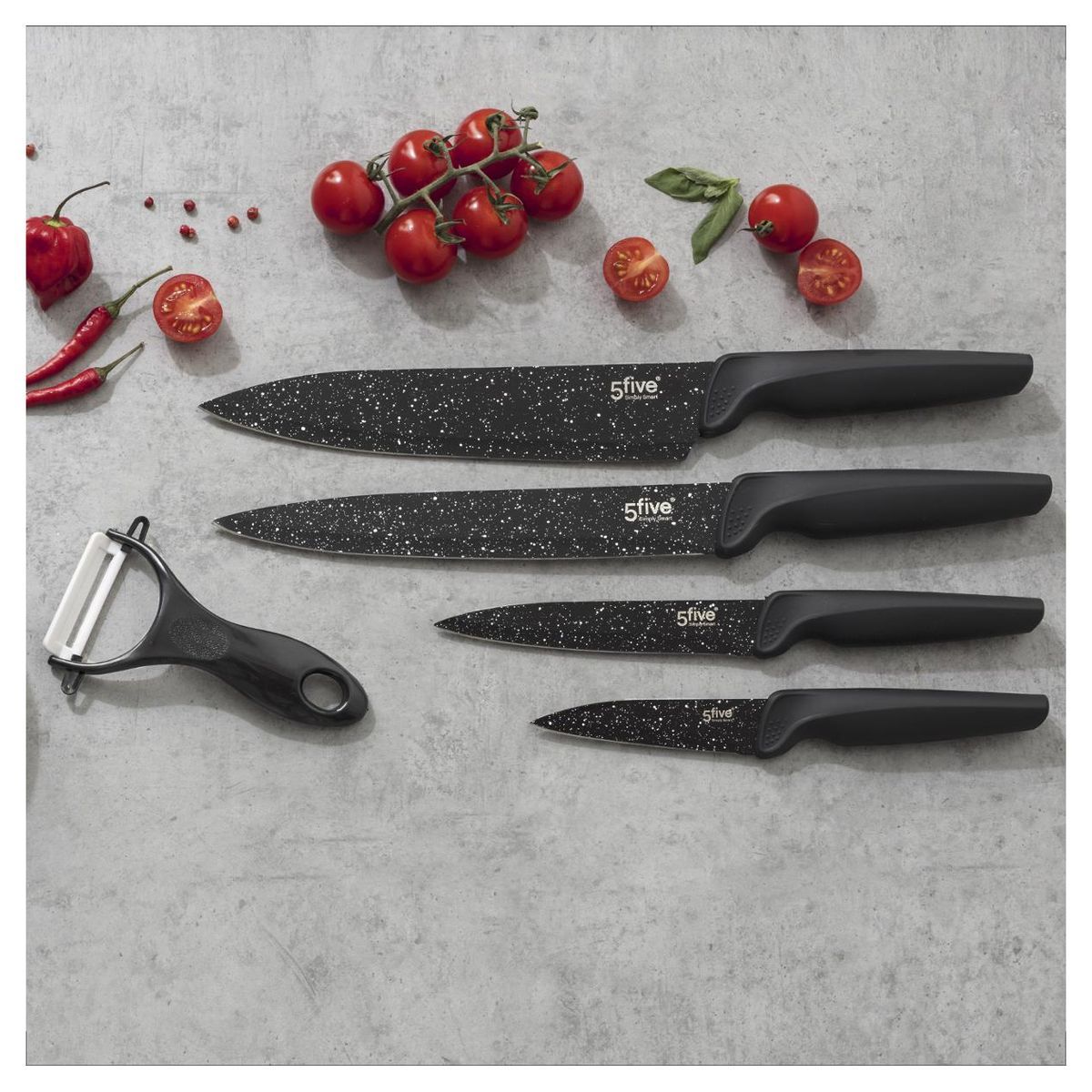 5 FIVE SIMPLY Coffret 5 pièces couteaux inox + éplucheur céramique