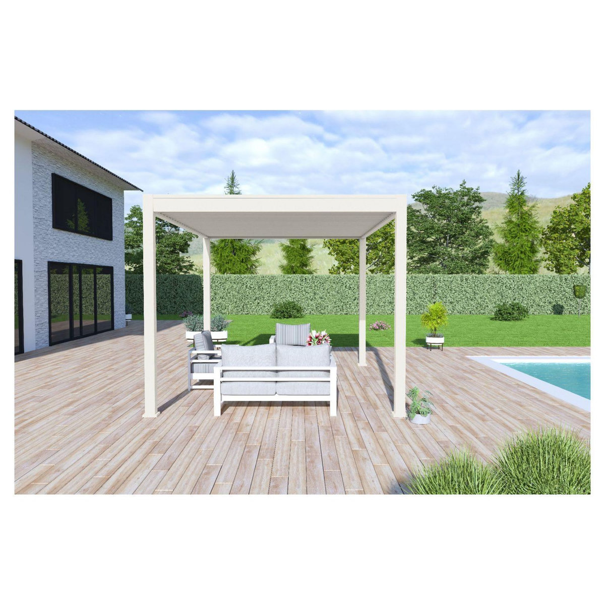 OMBREA Pergola bioclimatique - Autoportante - Blanche - 3x4m - OMBREA