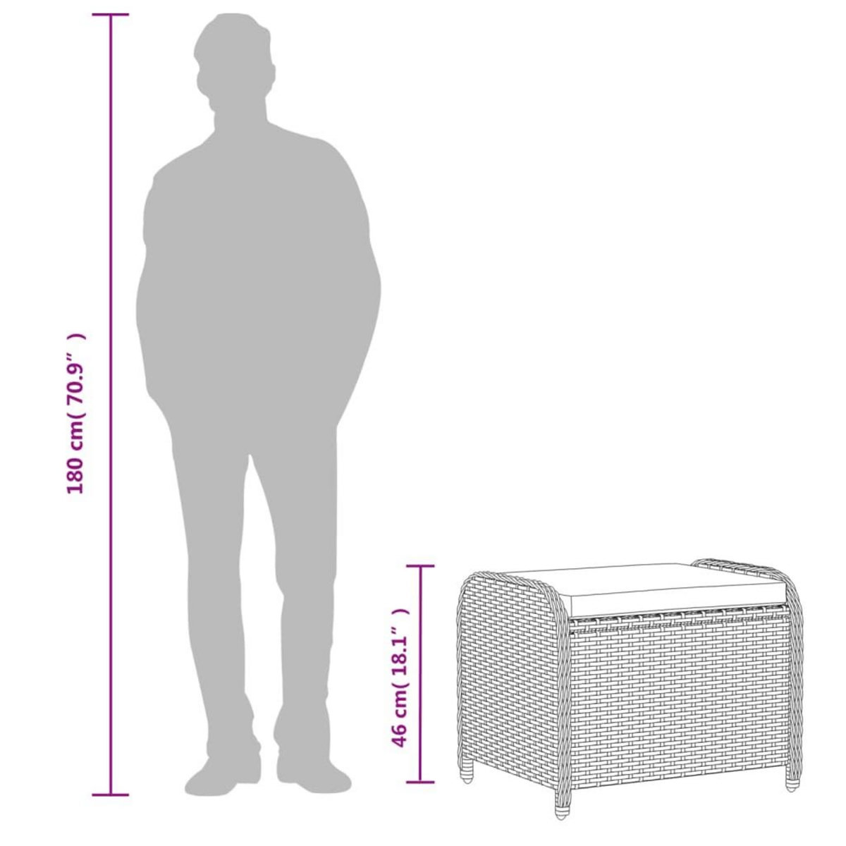 VIDAXL Tabouret de jardin avec coussin noir 58x46x46 cm resine tressee