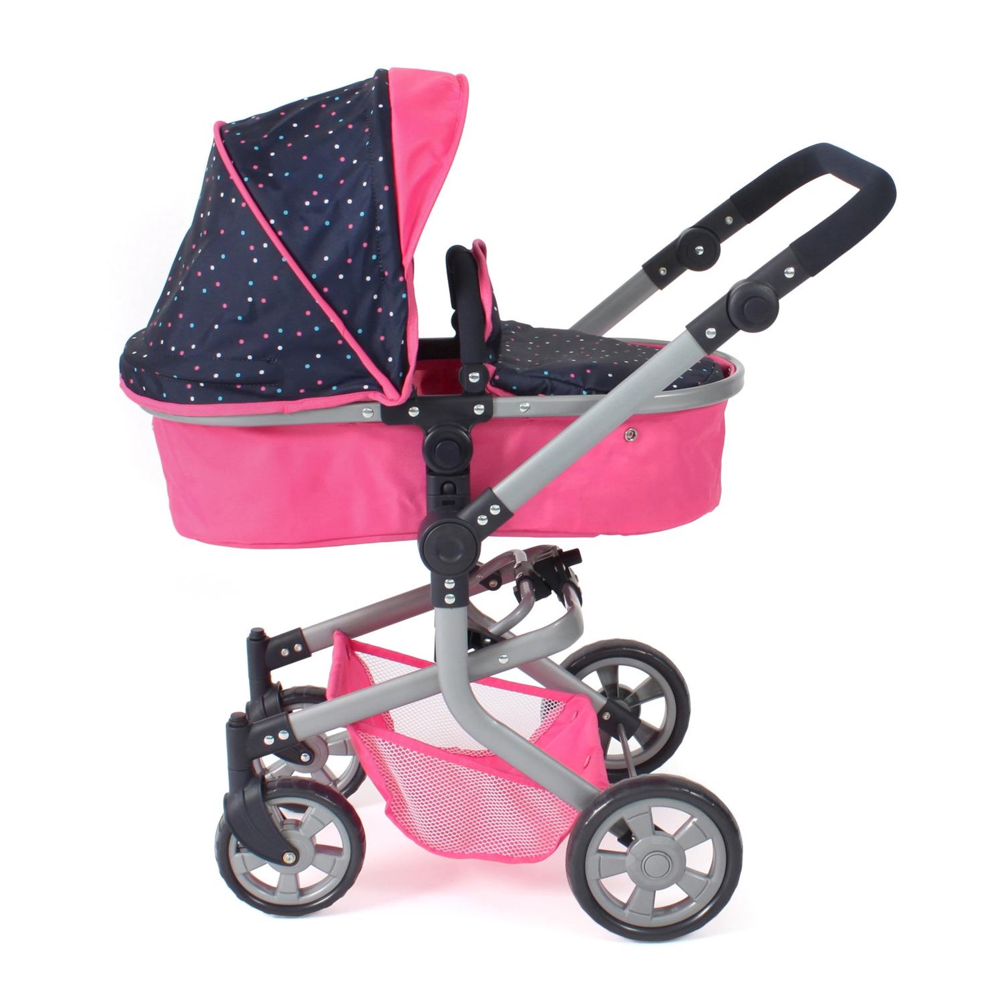 Voir la diapositive 2 : BAYER CHIC 2000 Poussette pour poupée combinée 2 en 1 Mika Rose bleu marine avec pois