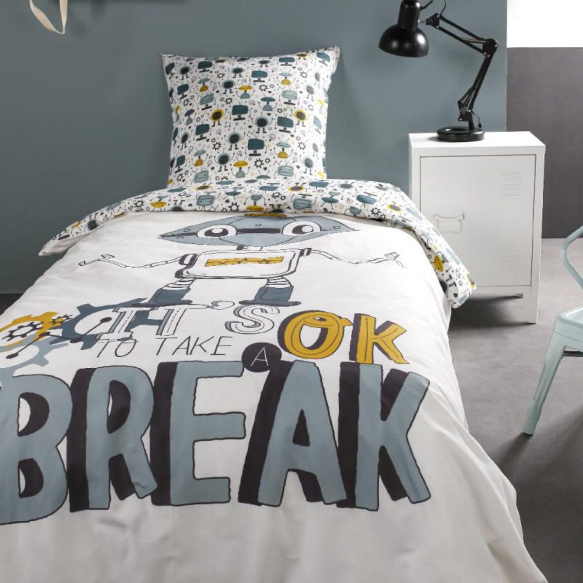 Today Parure de couette 140 x 200  Take a break  Réversible 100% Coton / 57 Fils/cm²