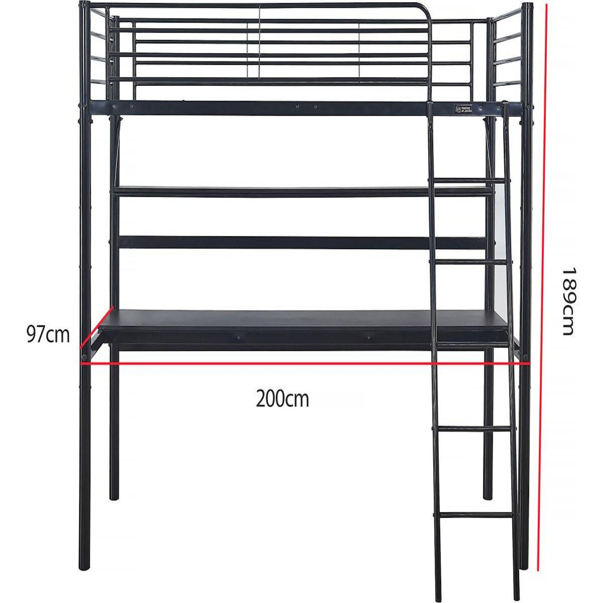 Habitat et Jardin Lit mezzanine avec bureau  Alona  - 90 x 190 cm - Noir