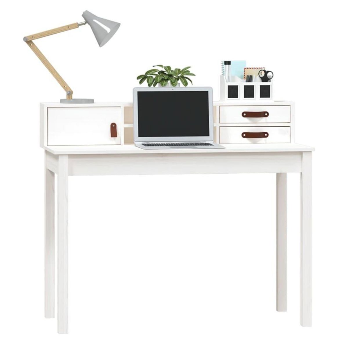VIDAXL Bureau Blanc 110x50x93 cm Bois massif de pin