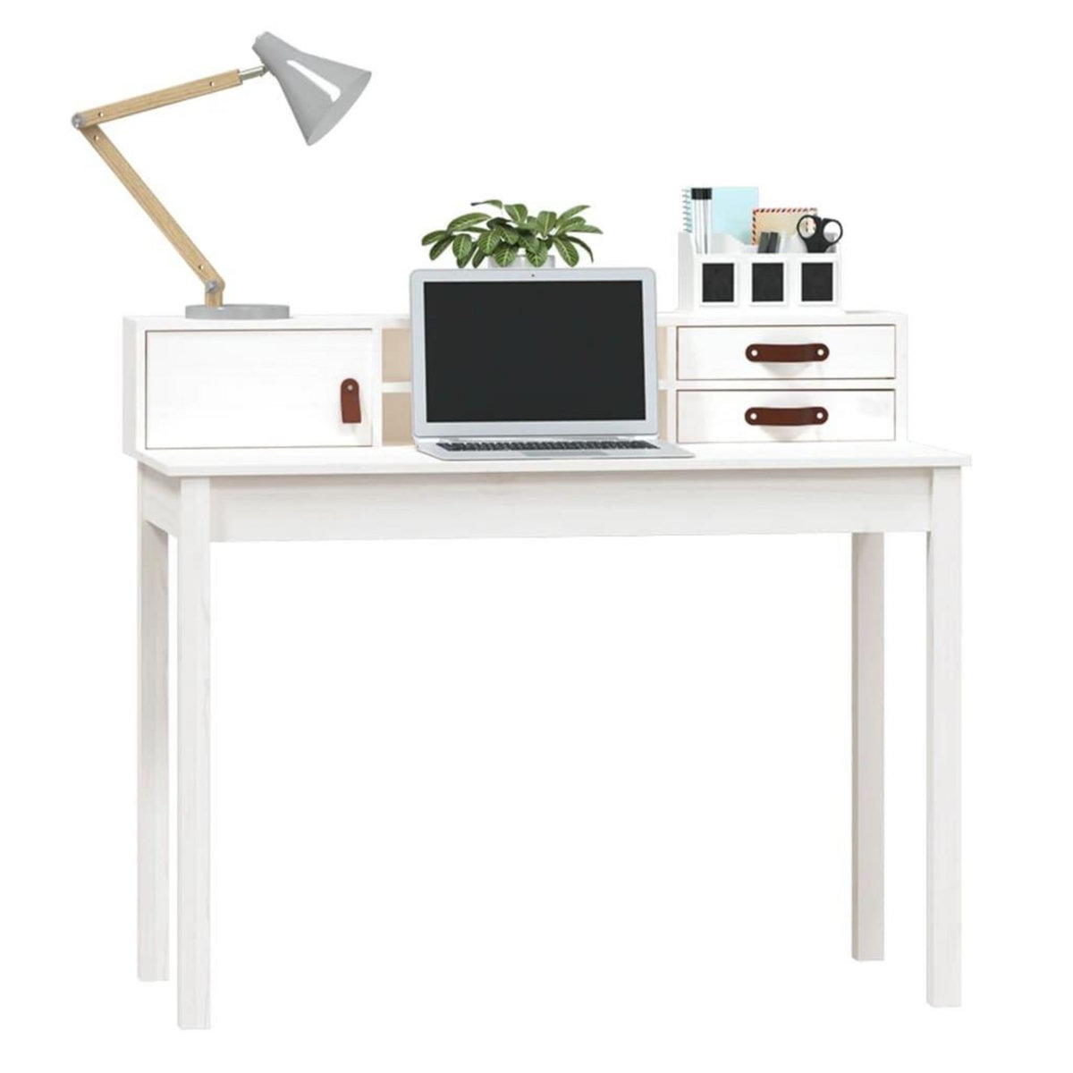 VIDAXL Bureau Blanc 110x50x93 cm Bois massif de pin