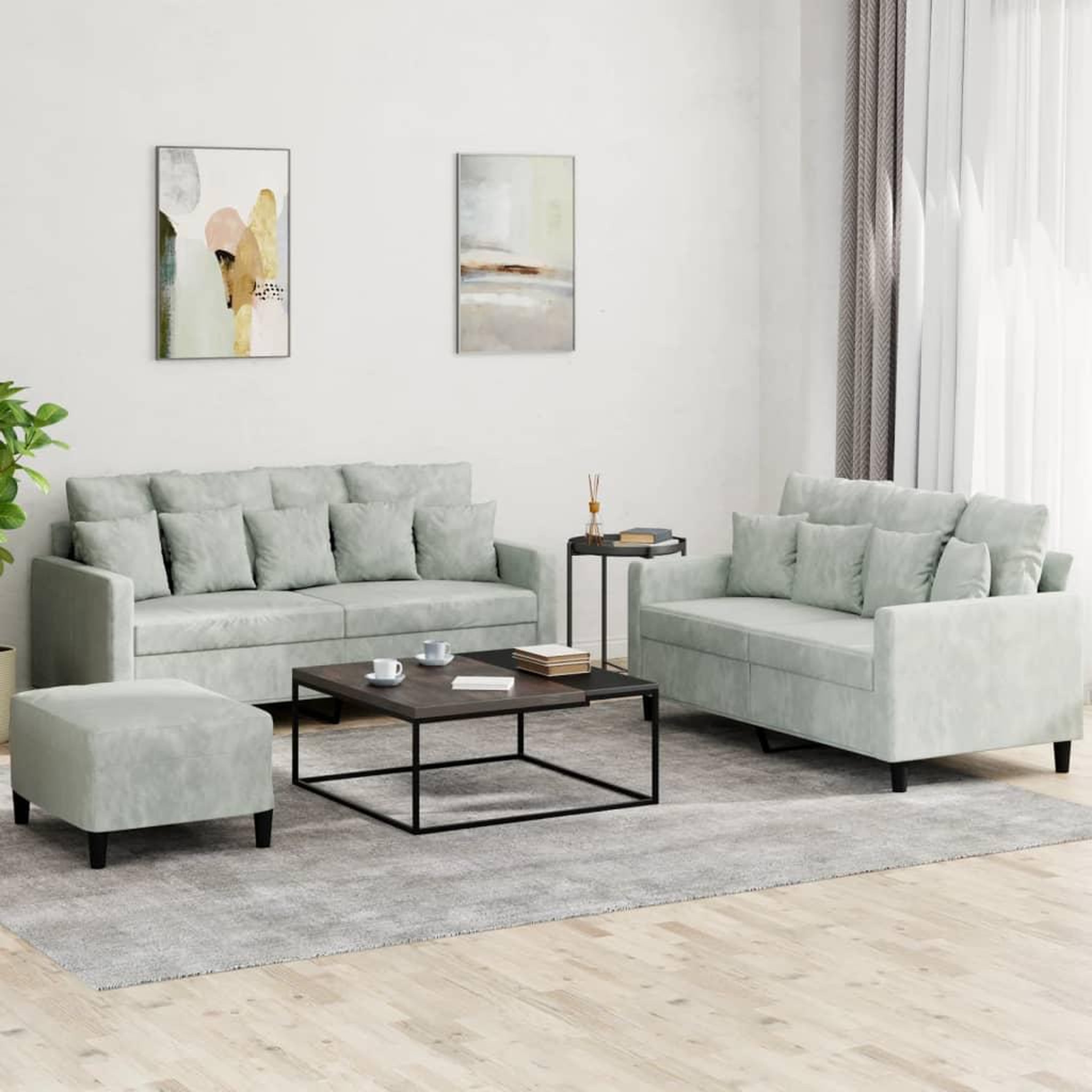 VIDAXL Ensemble de canapes 3 pcs avec coussins Gris clair Velours