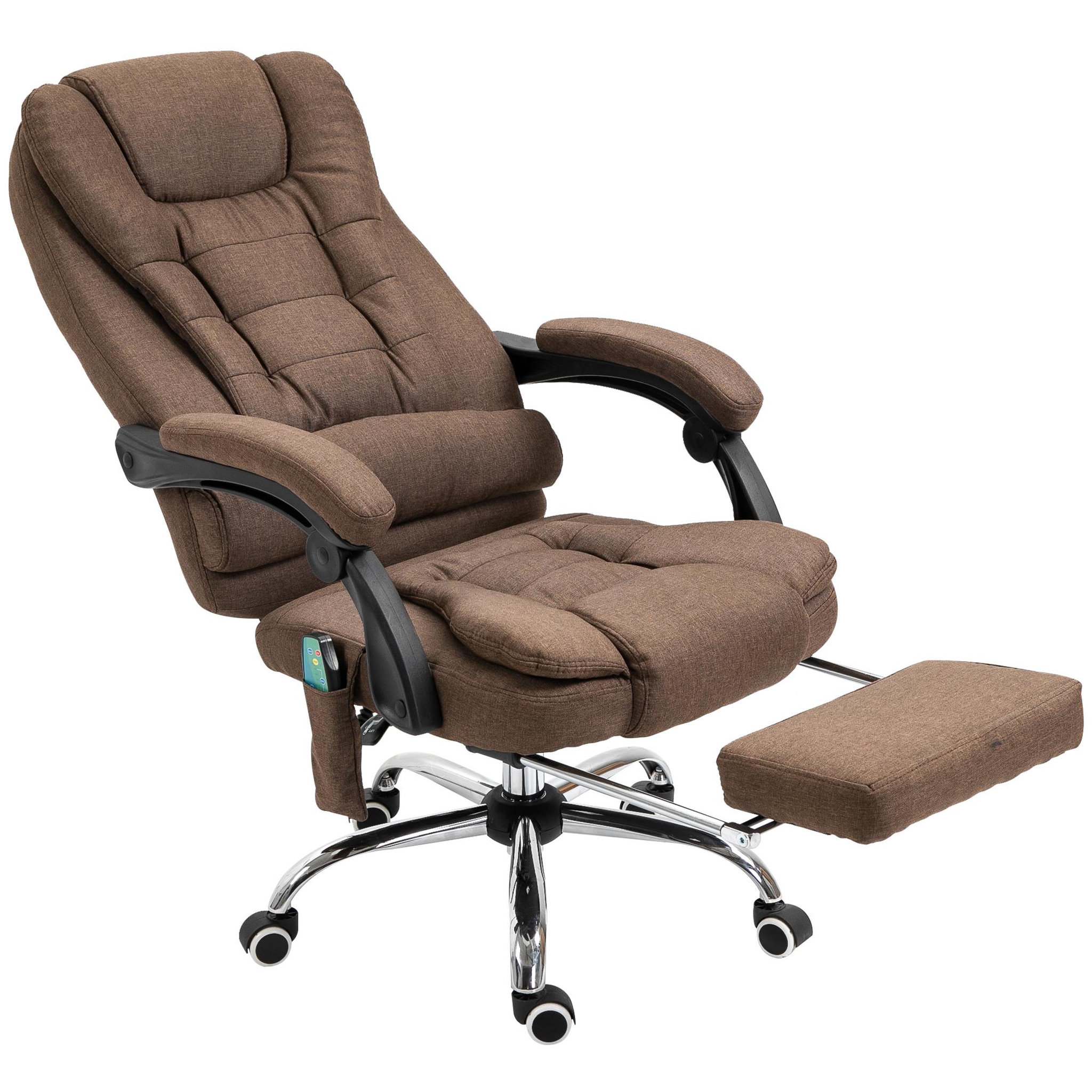 VINSETTO Fauteuil de bureau direction massant chauffant hauteur réglable dossier inclinable tissu aspect lin marron