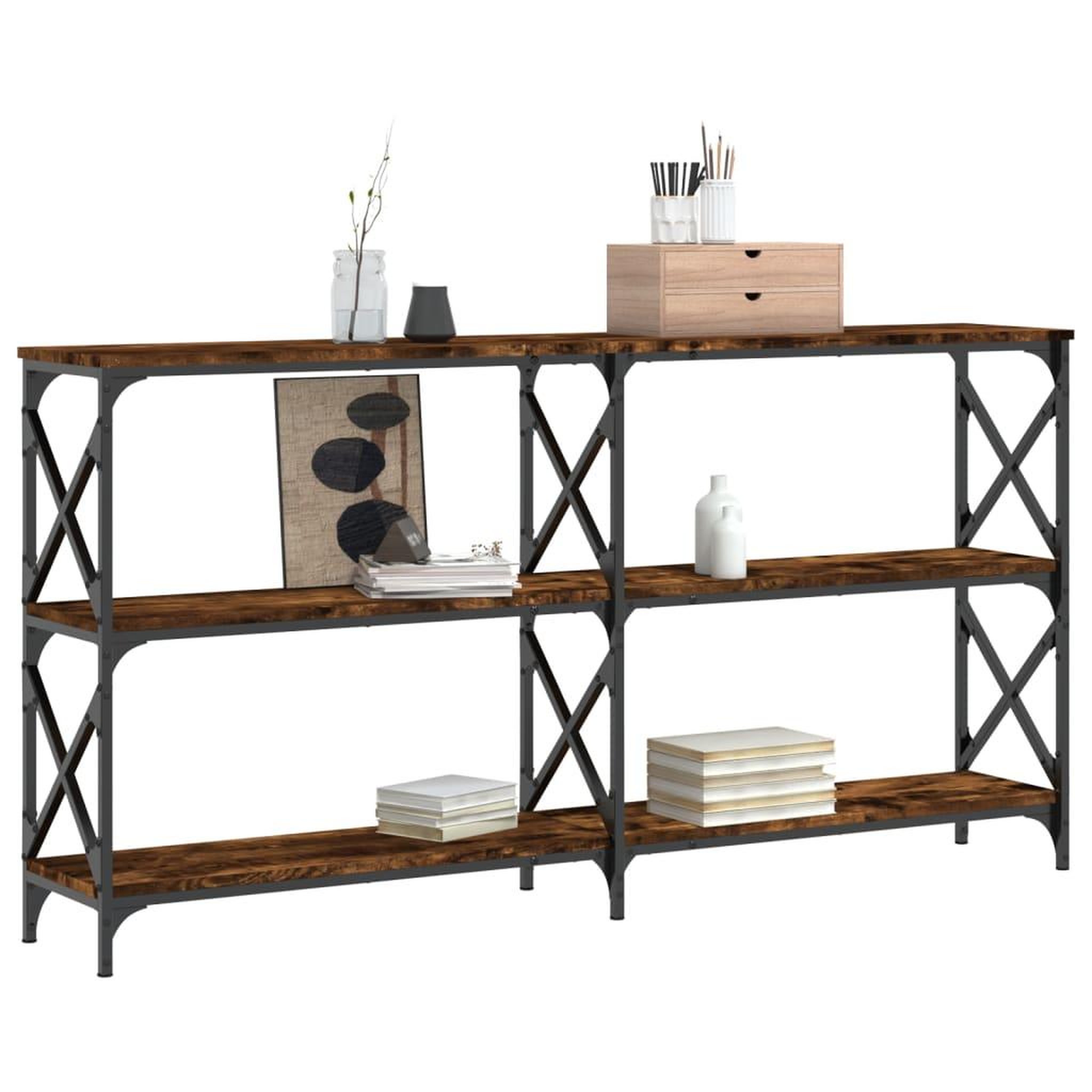 Voir la diapositive 3 : VIDAXL Table console chene fume 156x28x80,5 cm bois d'ingenierie