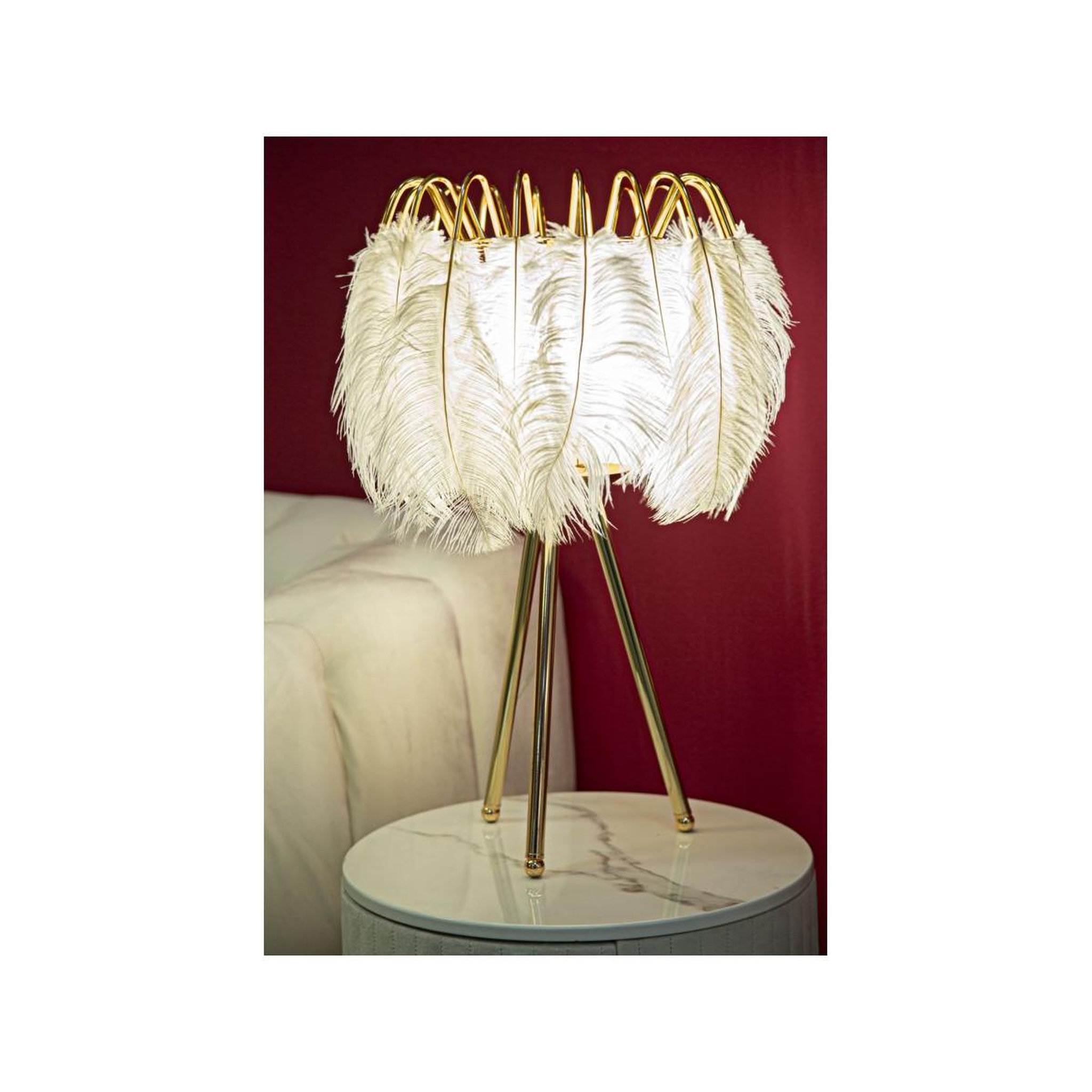Voir la diapositive 5 : Paris Prix Lampe à poser imitation plume  stand  60cm or & blanc