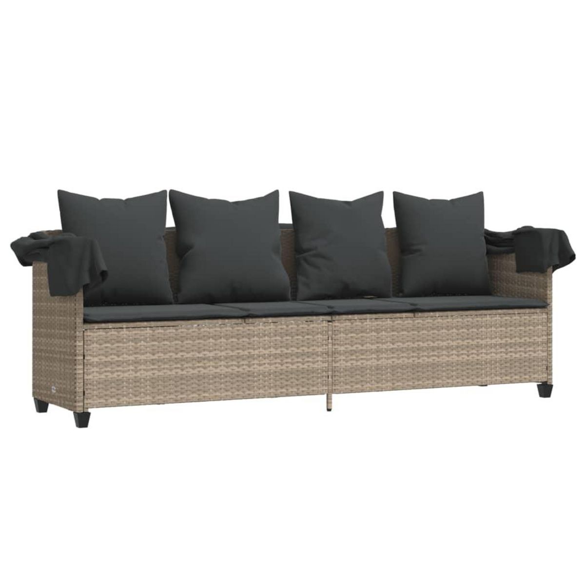 VIDAXL Chaise longue avec auvent et coussins gris clair resine tressee