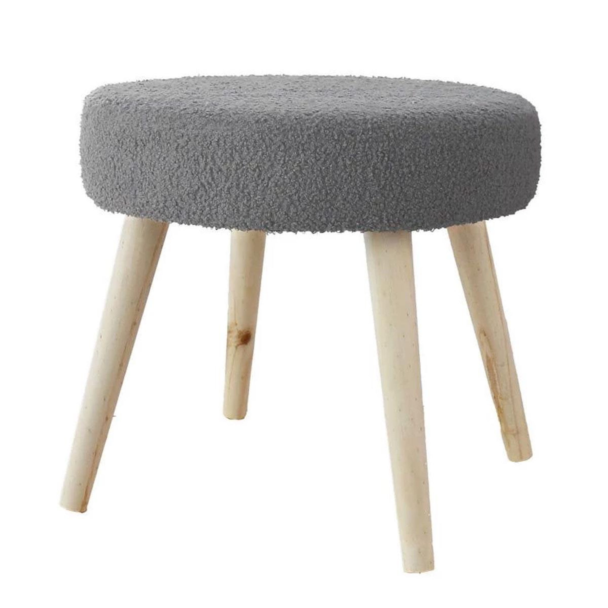ENJOY HOME Tabouret rond en tissu bouclé  lodge  45cm gris