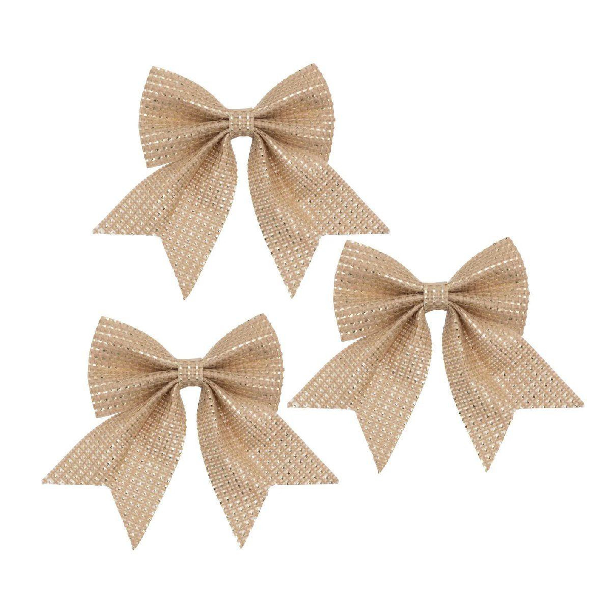 Voir la diapositive 3 : ATMOSPHERA Lot de 3 sujets de noël en jute  nœuds  13cm beige