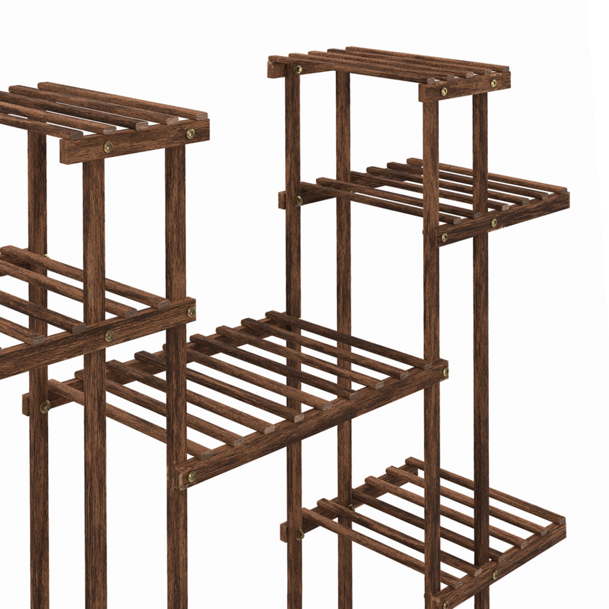 ID MARKET Etagère à pots de fleurs porte plante en bois 8 niveaux à roulettes