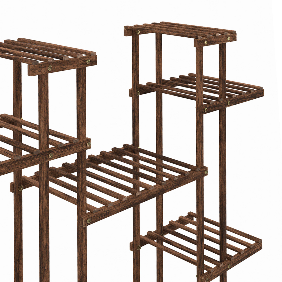 ID MARKET Etagère à pots de fleurs porte plante en bois 8 niveaux à roulettes