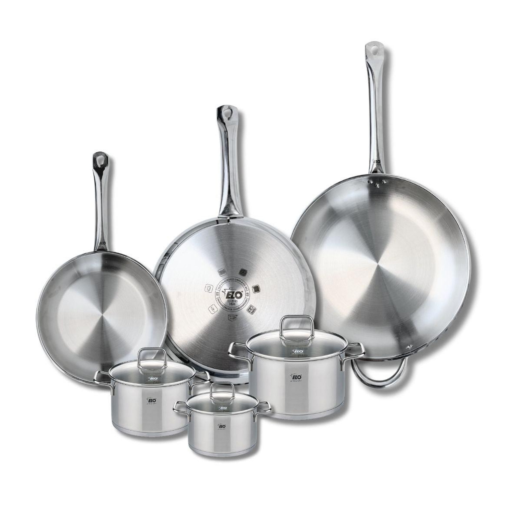 ELO Ensemble de 3 poêles de cuisson 24, 28 et 32 cm et 3 faitouts 12, 14 et 16 cm elo profi citrin