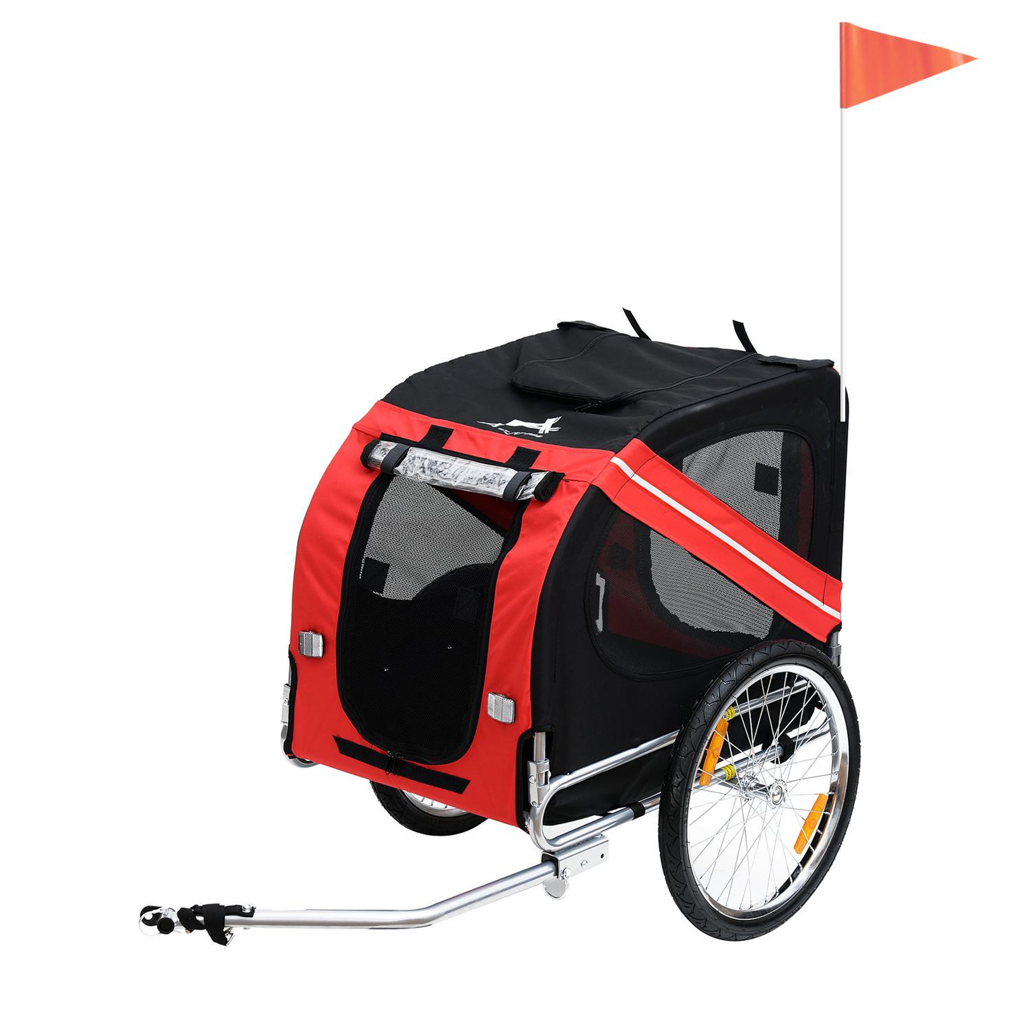 PAWHUT Remorque vélo pour chien animaux pliable 8 réflecteurs drapeau barre attelage inclus acier polyester imperméable max. 30 kg 130l x 73l x 90h cm rouge