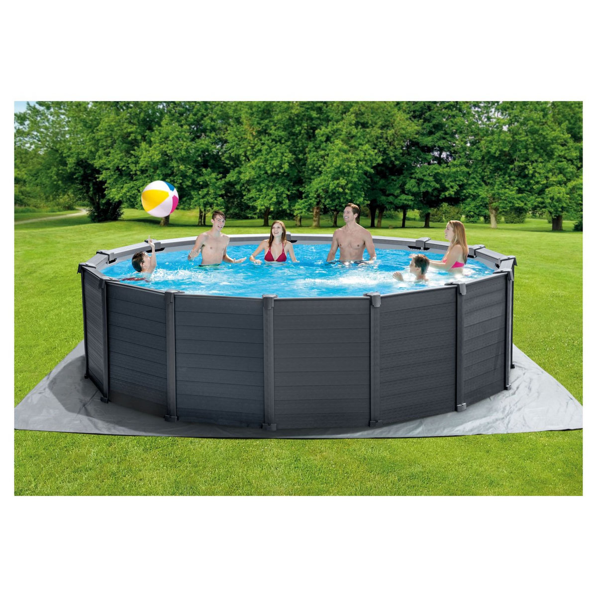 INTEX Piscine tubulaire ronde - 478x124cm - GRAPHITE