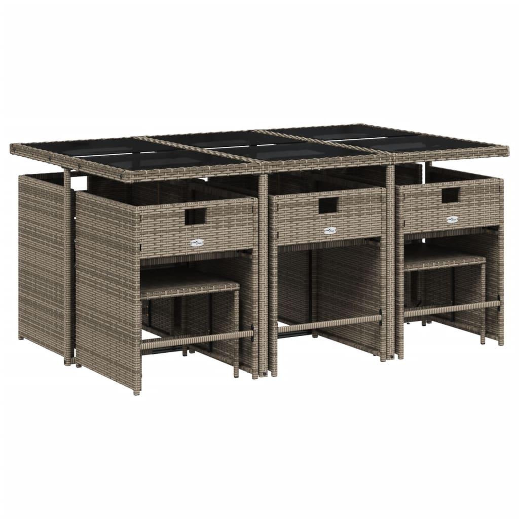Voir la diapositive 3 : VIDAXL Ensemble a manger de jardin 11pcs avec coussins gris poly rotin