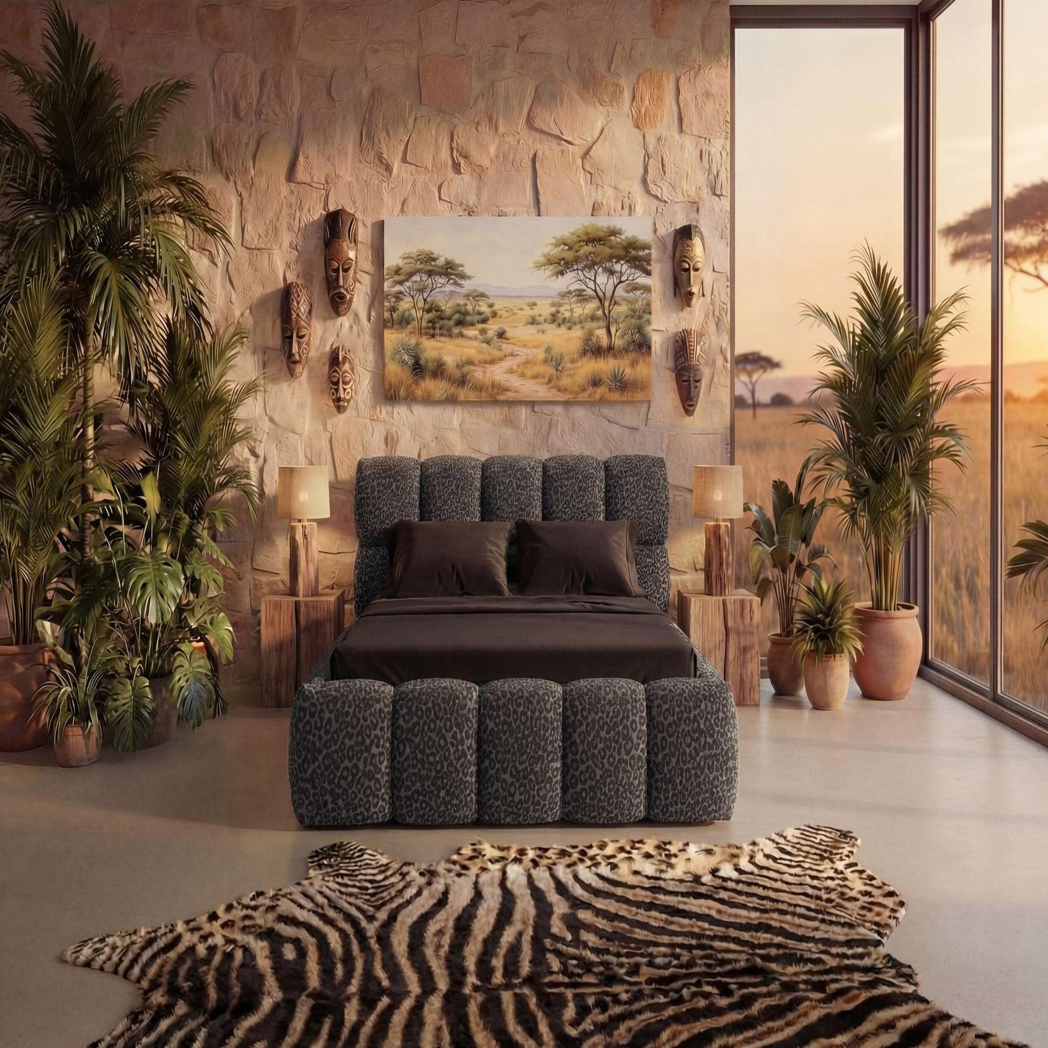 Voir la diapositive 3 : CASANOVA PARIS Elise - lit coffre tissu imprimé animalier noir