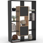 ID MARKET Etagère bibliothèque COLETTE avec 11 compartiments et 2 cases noir et effet bois 143 cm