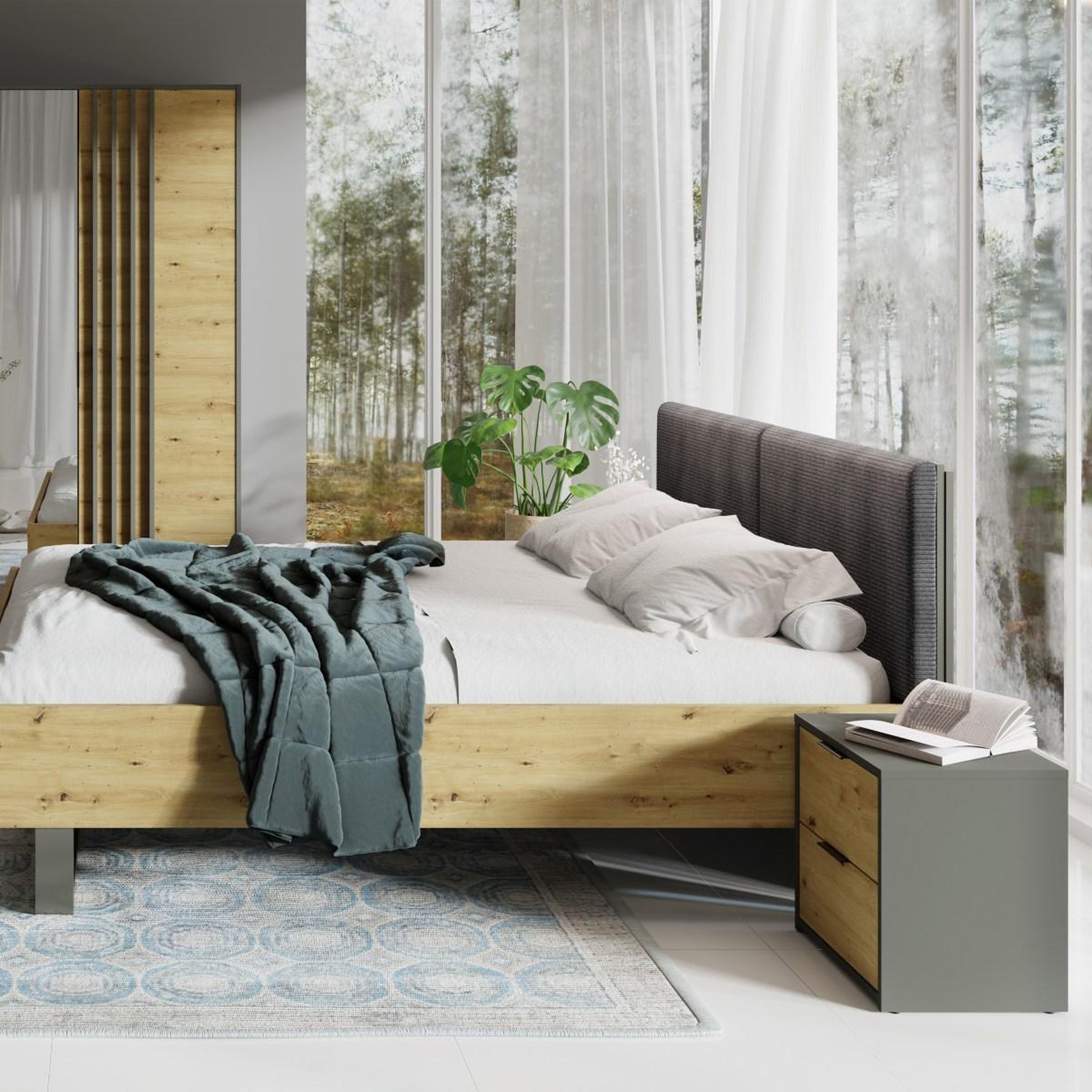 Voir la diapositive 5 : JLC KREATION Lot de 2 chevets modernes avec tiroirs bois et gris murano