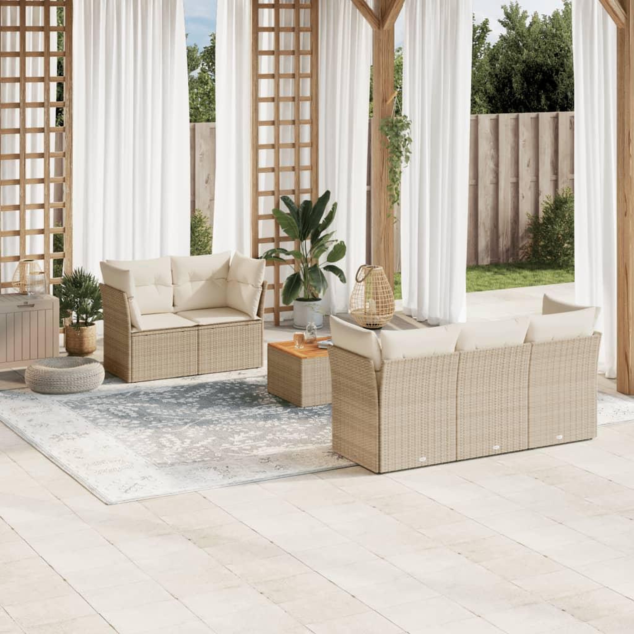 VIDAXL Salon de jardin avec coussins 6 pcs beige resine tressee