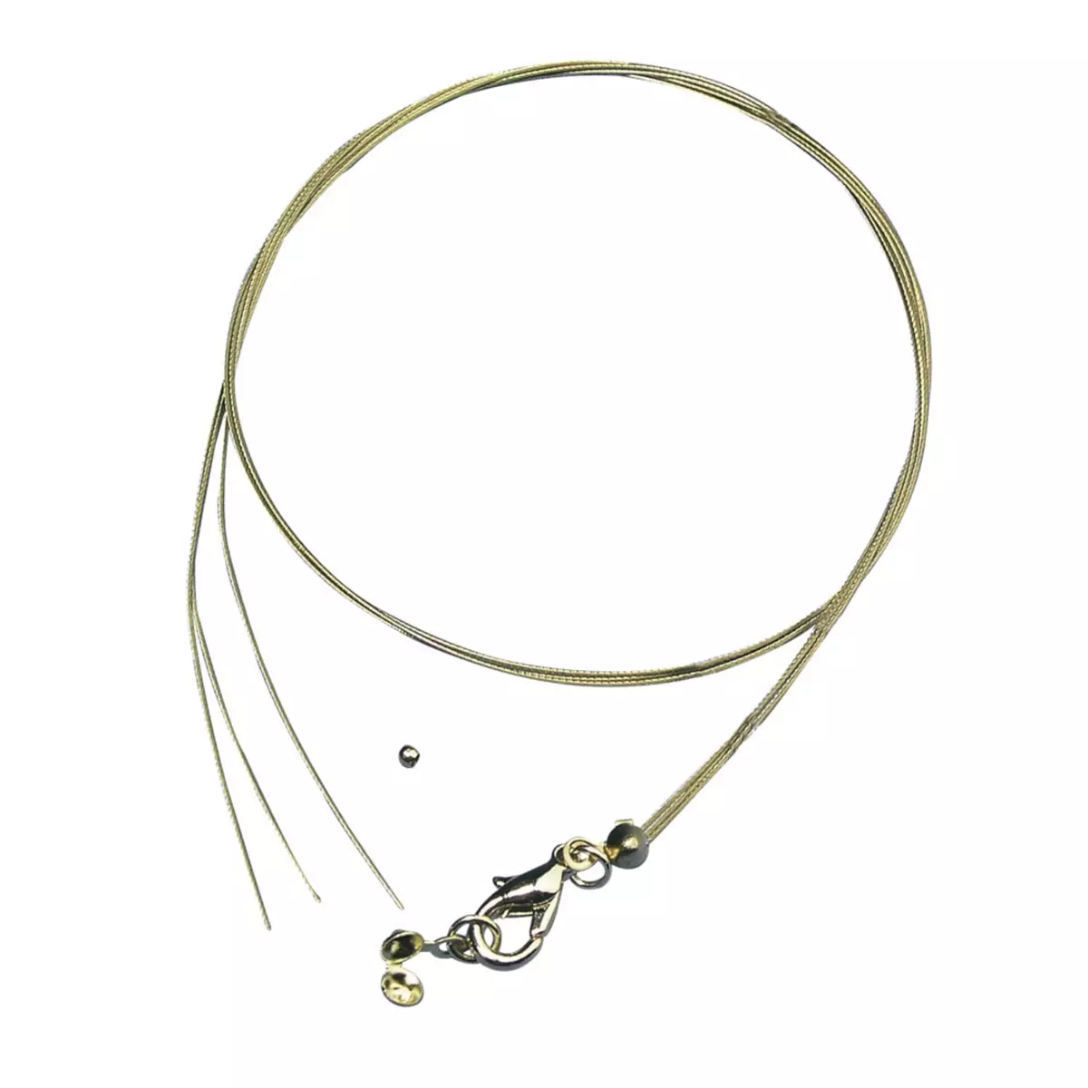 Rayher Fil pour bijoux - collier, 0,4mm ø, 50cm, or, av. carab.+perle à écraser, 1 pce
